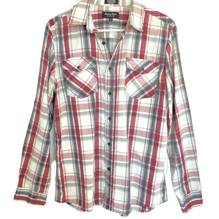 Eighty Eight Eighty Eight Platinum Red & Charcoal Plaid Button Up Shirt ...