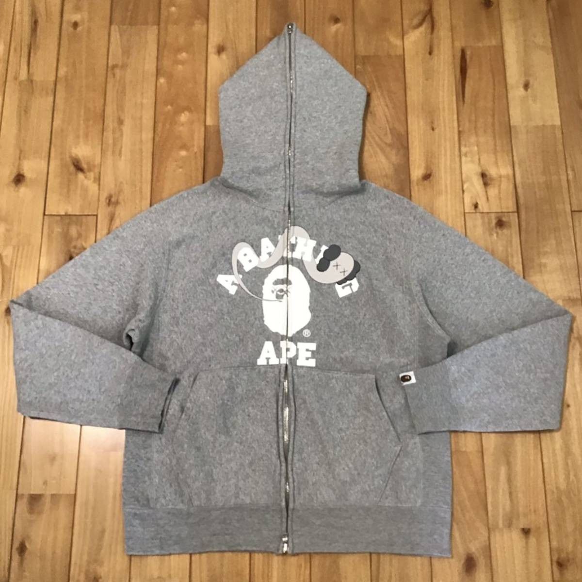 Bape × Kaws BAPE × kaws bendy College logo Full zip hoodie Gray