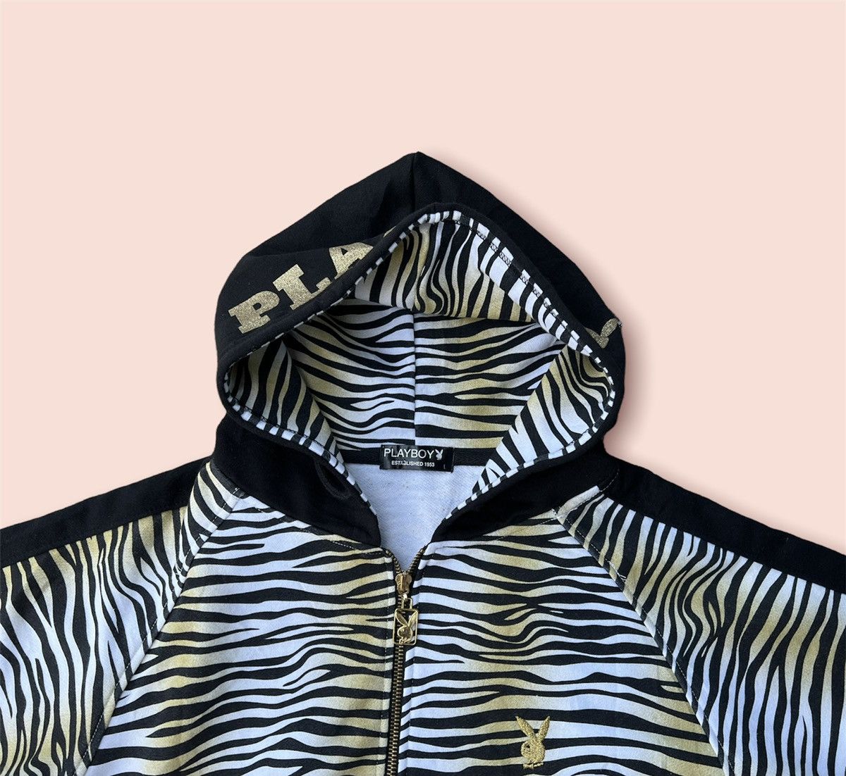 Designer × Playboy RARE TIGER STRIPES PLAYBOY S/SLEEVES HOODIE Size US L / EU 52-54 / 3 - 5 Thumbnail