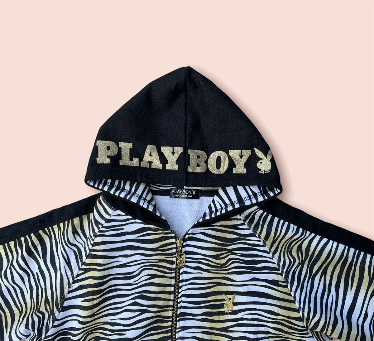 Designer × Playboy RARE TIGER STRIPES PLAYBOY S/SLEEVES HOODIE Size US L / EU 52-54 / 3 - 4 Thumbnail