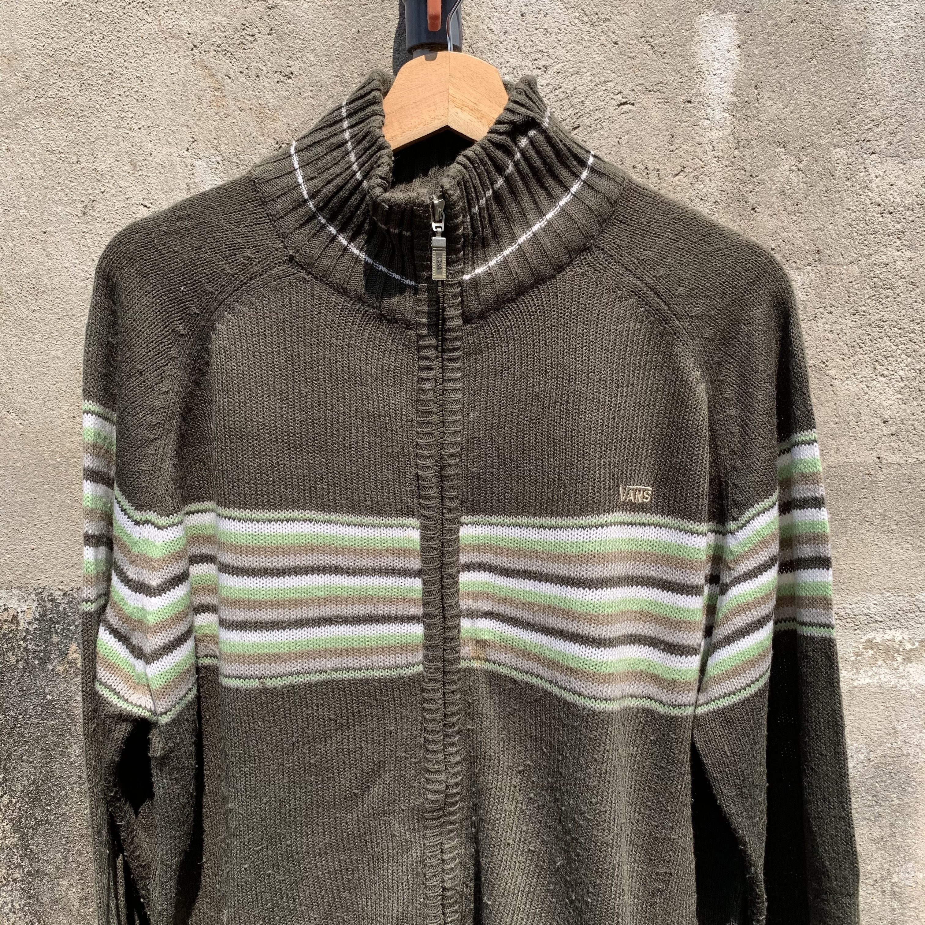Vtg Vans Knit Striped Jumper Zip Ups Faded Sweater Jacket