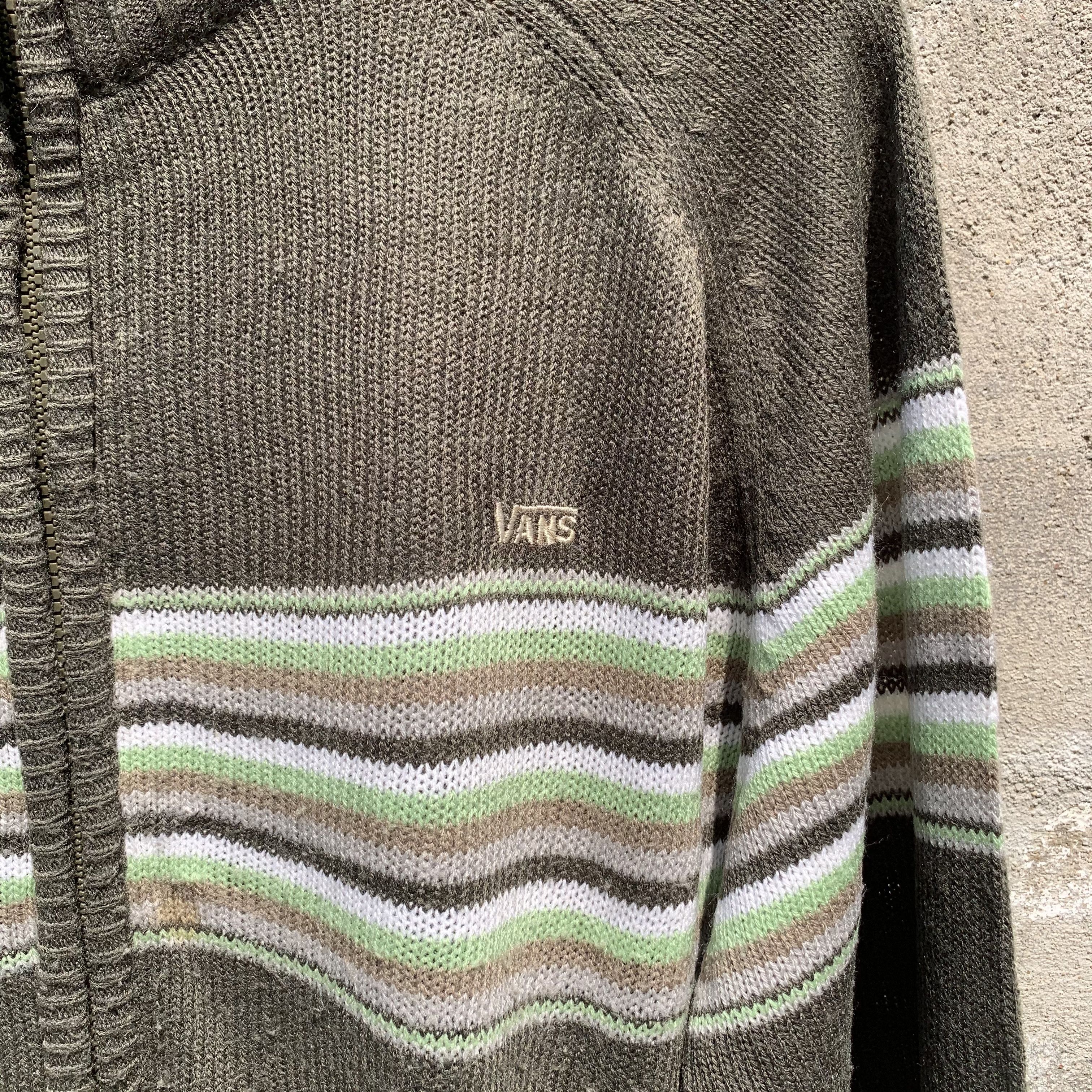 Vtg Vans Knit Striped Jumper Zip Ups Faded Sweater Jacket