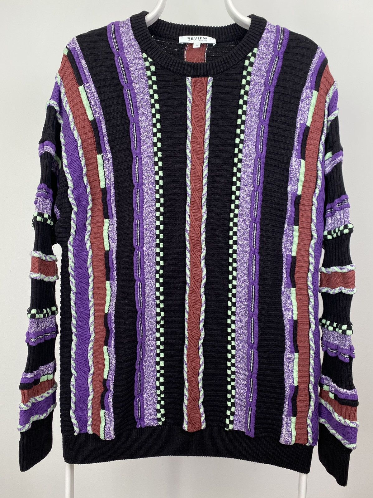 Review vintage purple sweater Coogi style cable knit