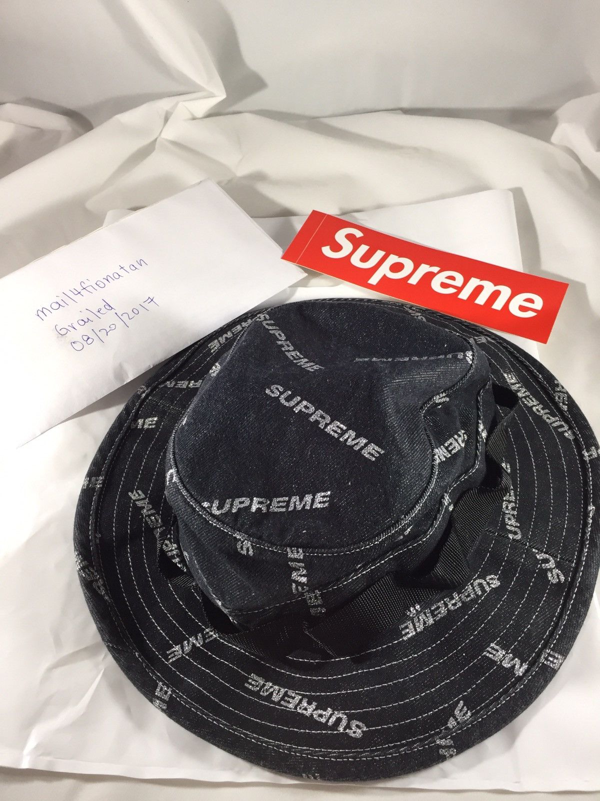 Supreme Denim Logo Boonie Hat BLACK 17ss