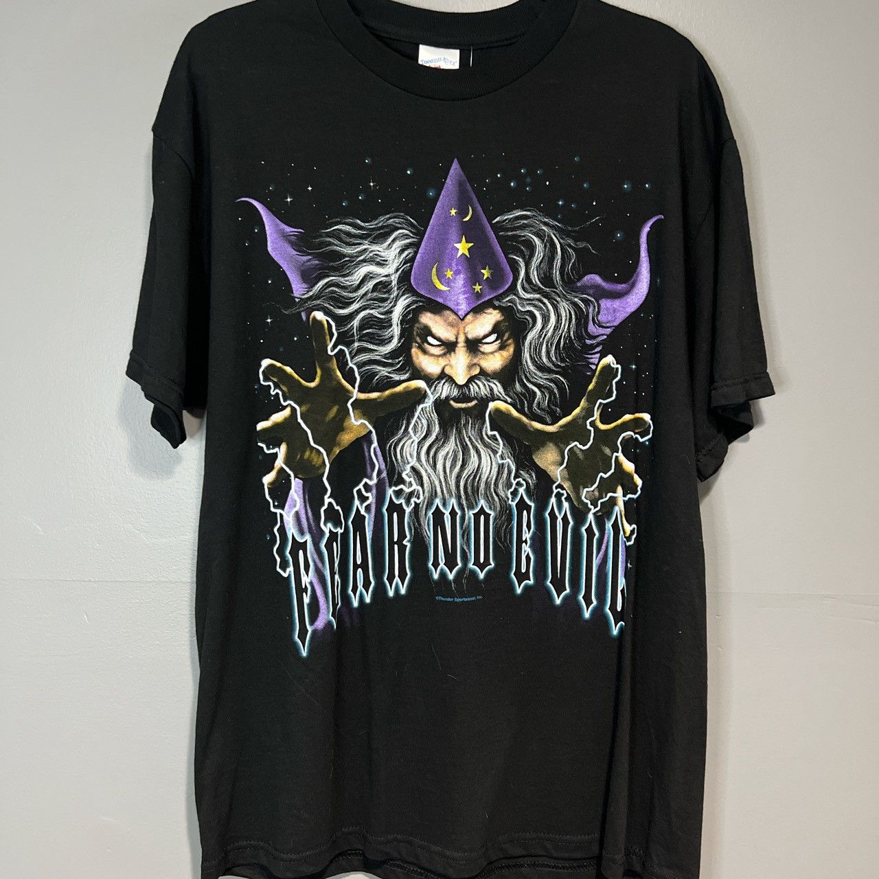 Vintage American store Thunder Wizard Merlin skulls Lightning Black Shirt Large