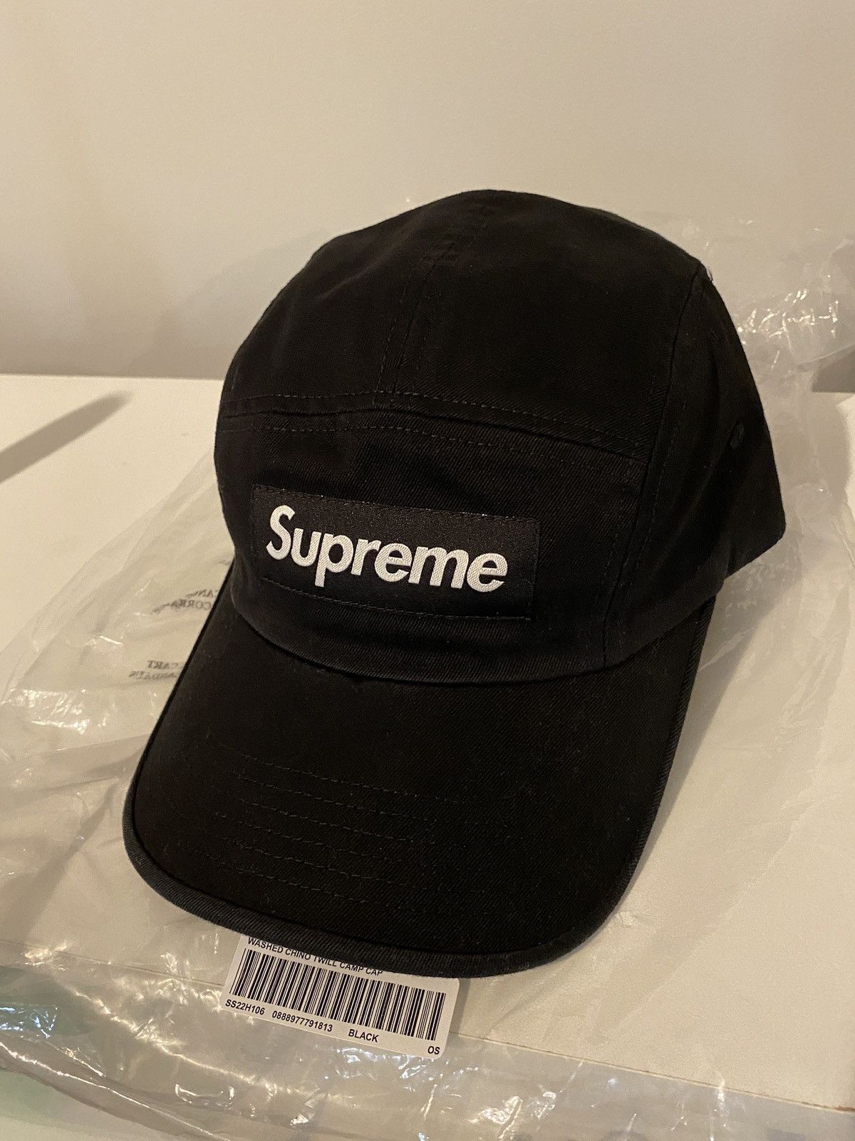 Supreme Supreme Washed Chino Twill Camp Cap Cap (SS22) Black Size ONE SIZE - 1 Thumbnail