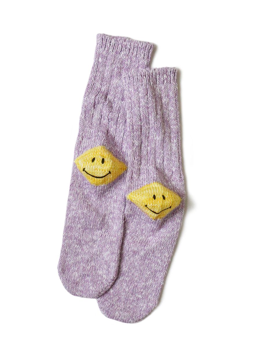 image of Kapital Smiley Socks in Purple, Men's