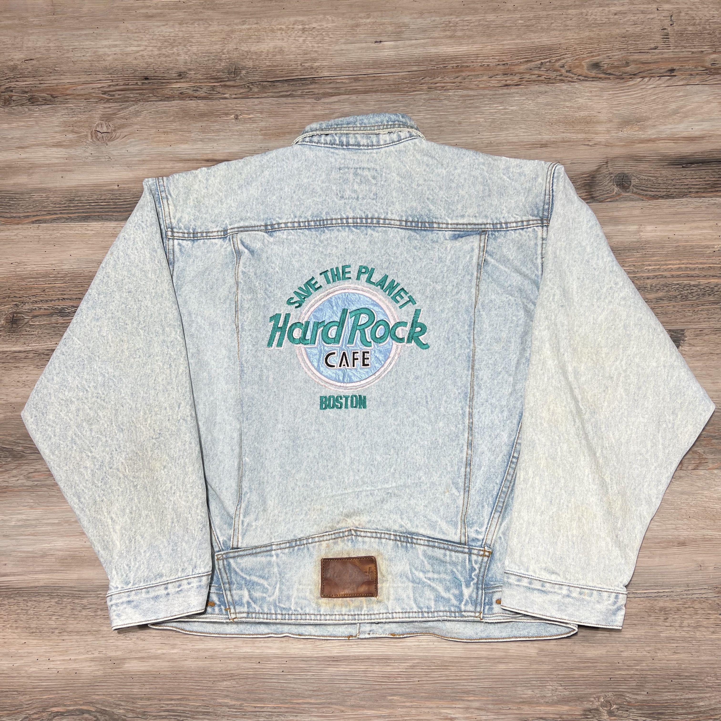 Vintage 90s Vintage HARD ROCK CAFE BOSTON Acid Wash Denim Jacket | Grailed