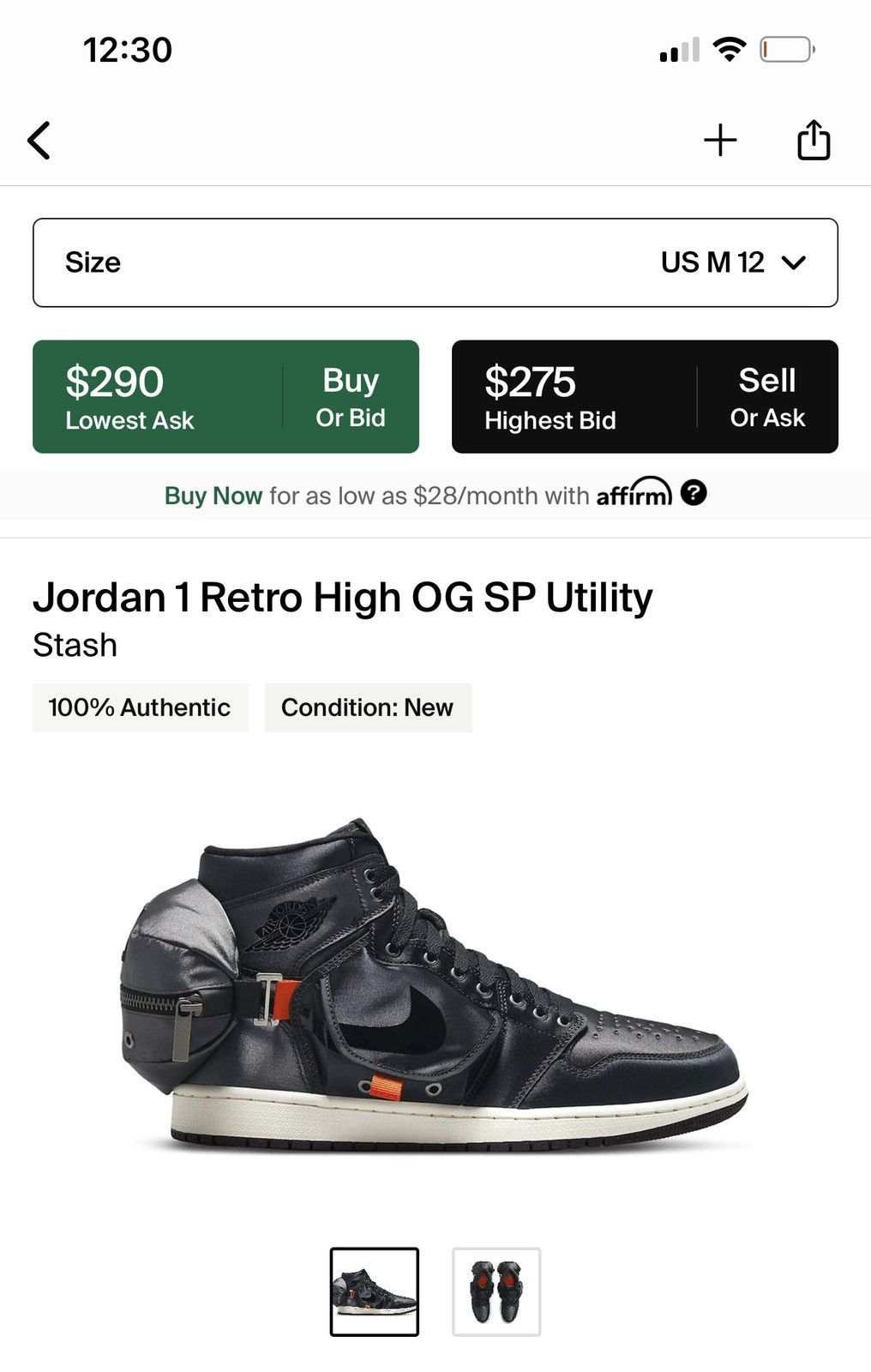 Jordan Brand Nike Air Jordan 1 Retro High OG SP Utility DN4336-001 Sz 12 Size US 12 / EU 45 - 8 Thumbnail
