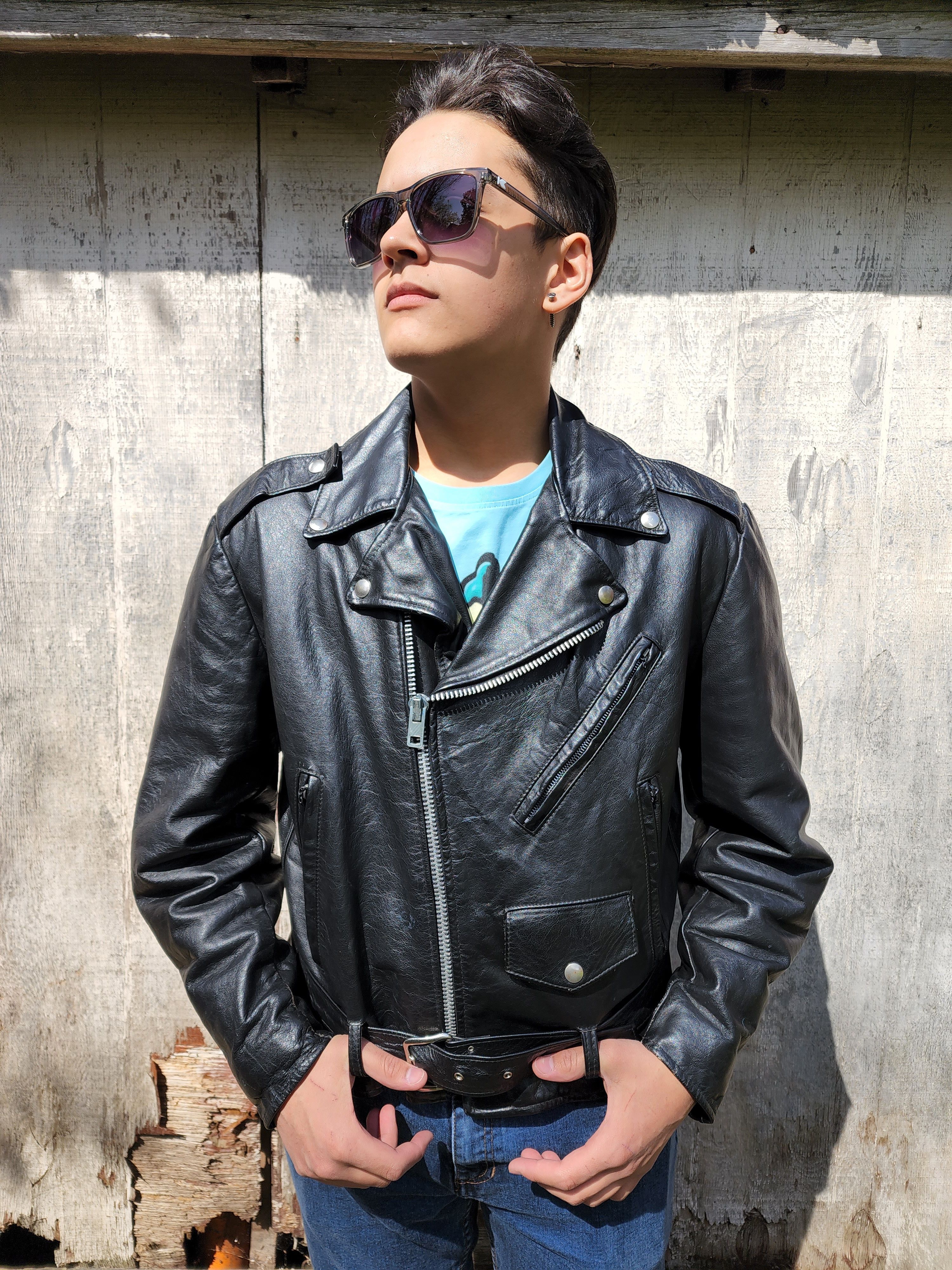 Excelled Vintage 60s Excelled Black Genuine Leather Biker