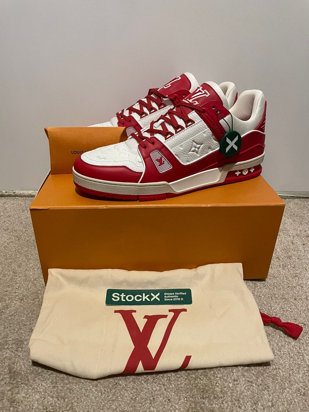 Louis Vuitton Trainer Red White Size 44 for Sale in Brentwood, NY