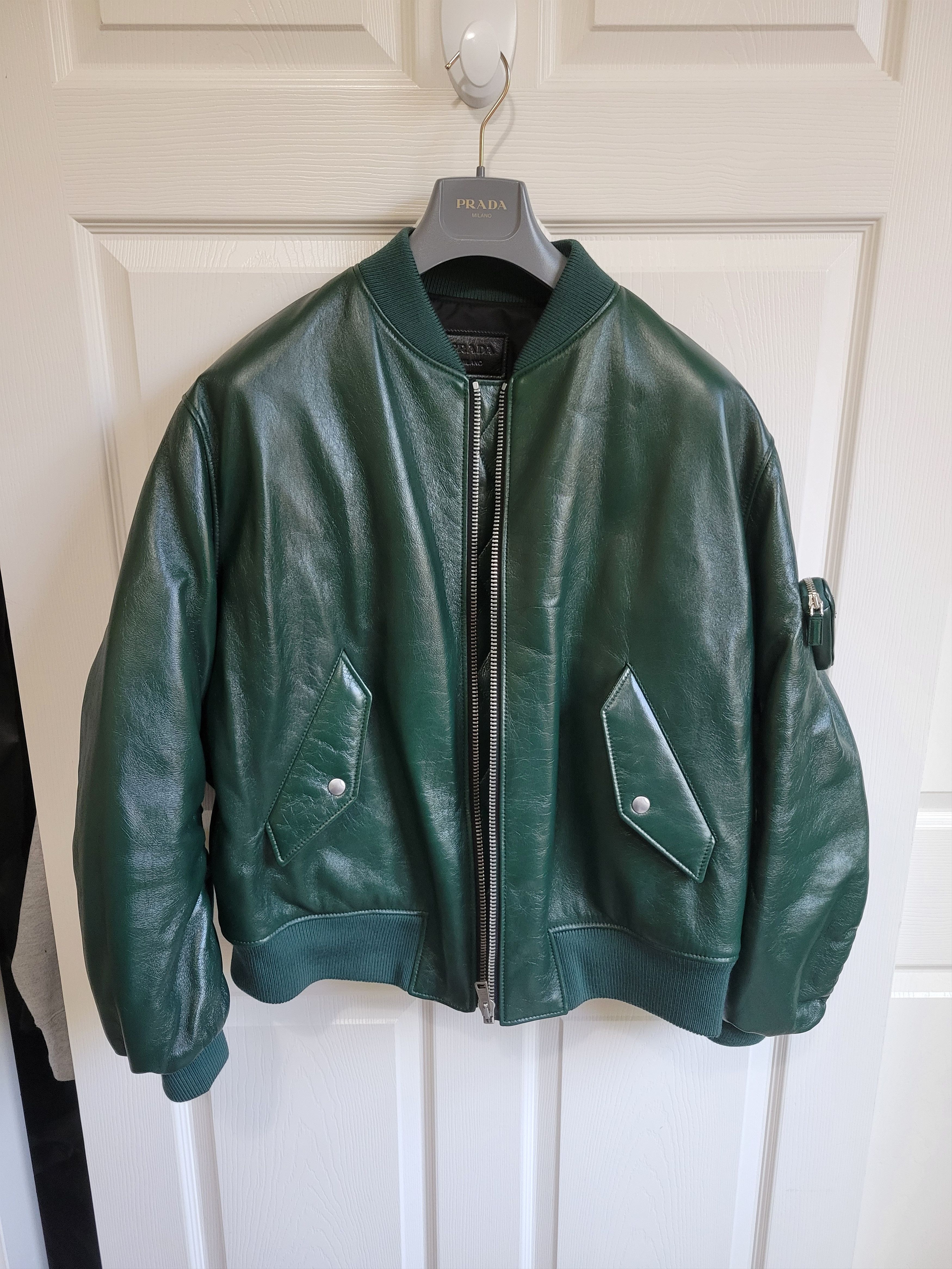 Prada green leather clearance jacket