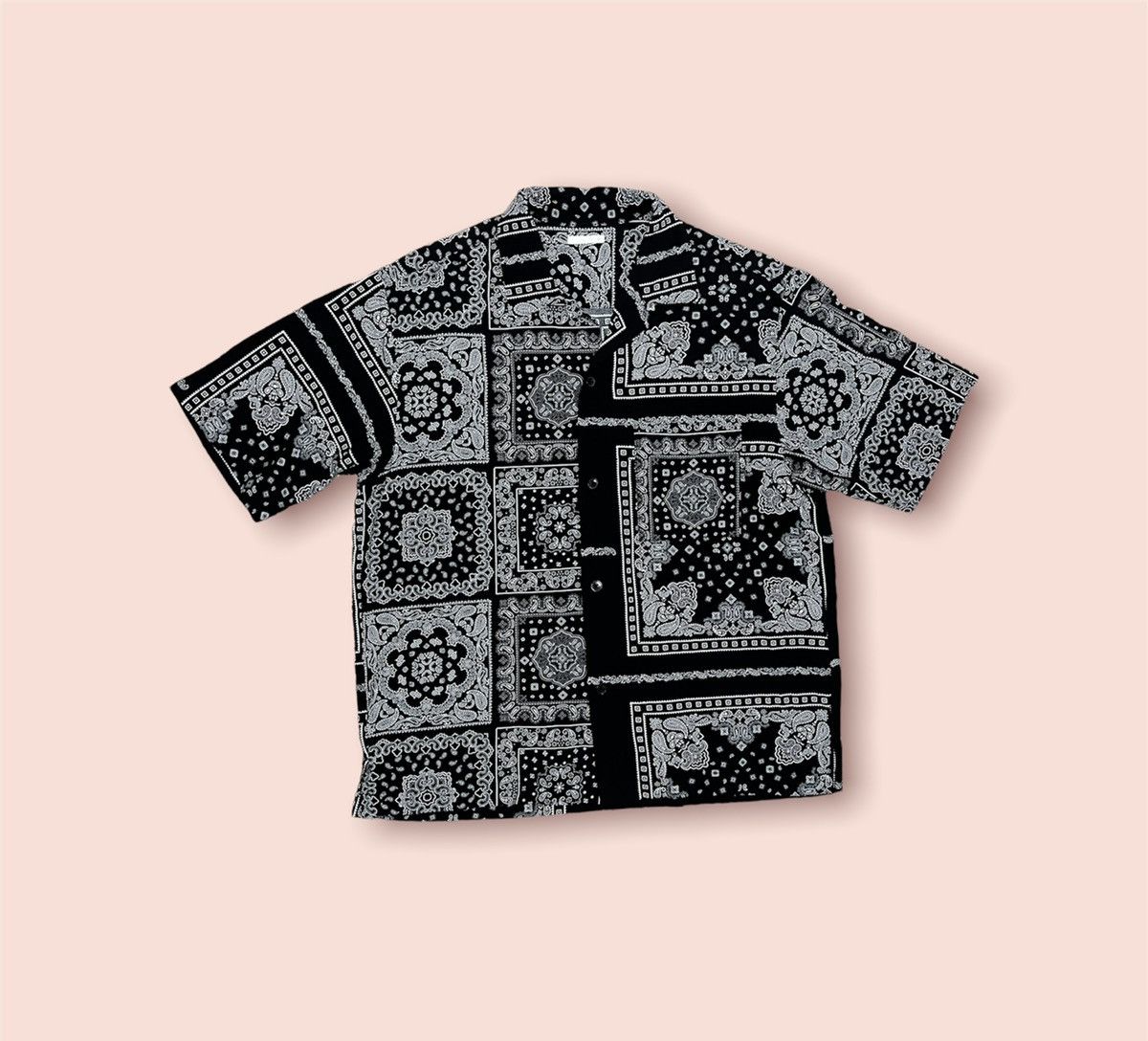 image of Jun Takahashi x Paislee Gu Bandana Box Paisley Rayon Button Down Shirt in Black/White (Size Medium)