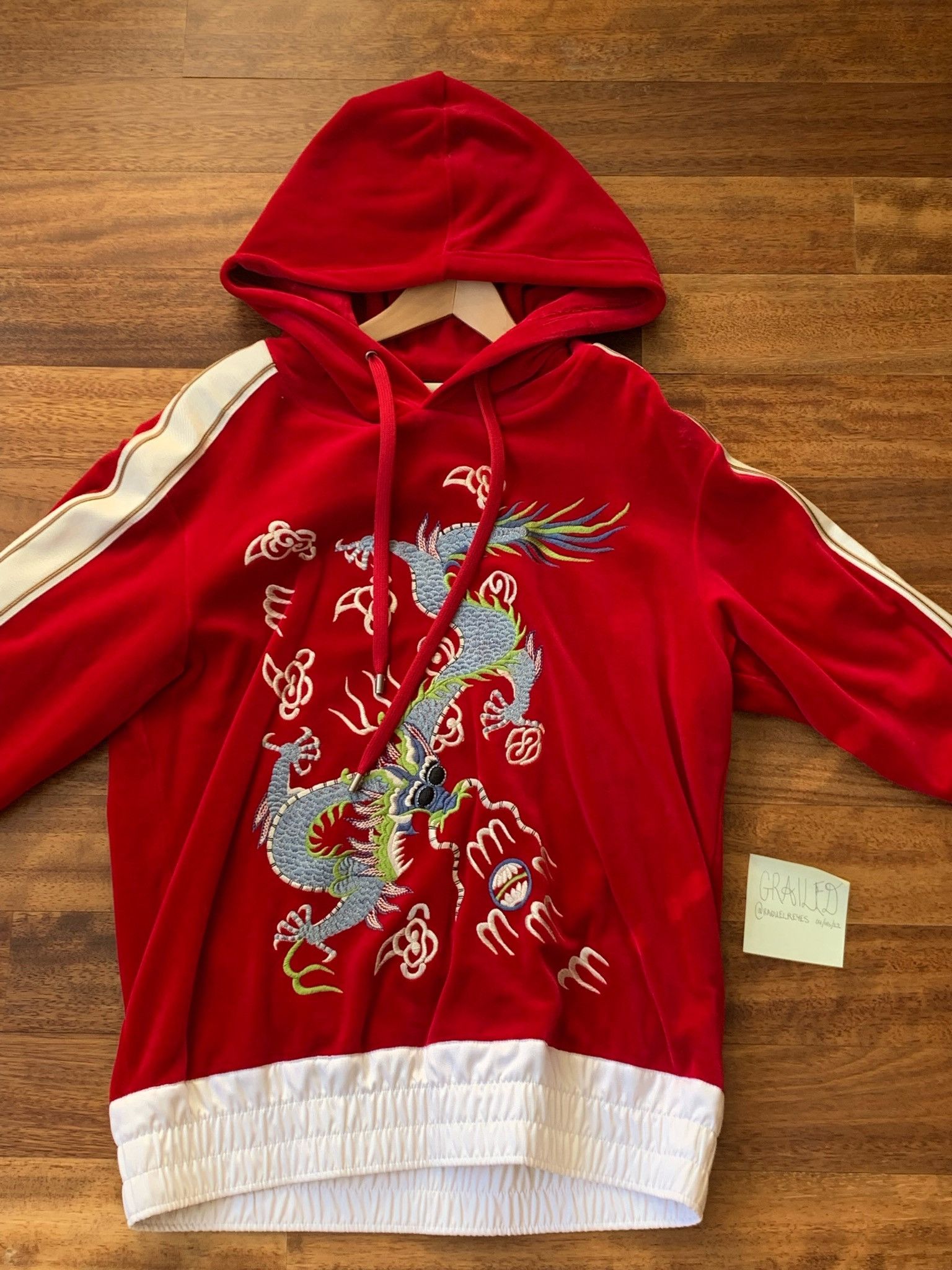 Gucci Gucci Dragon Applique Velvet Hoodie FW17 Grailed