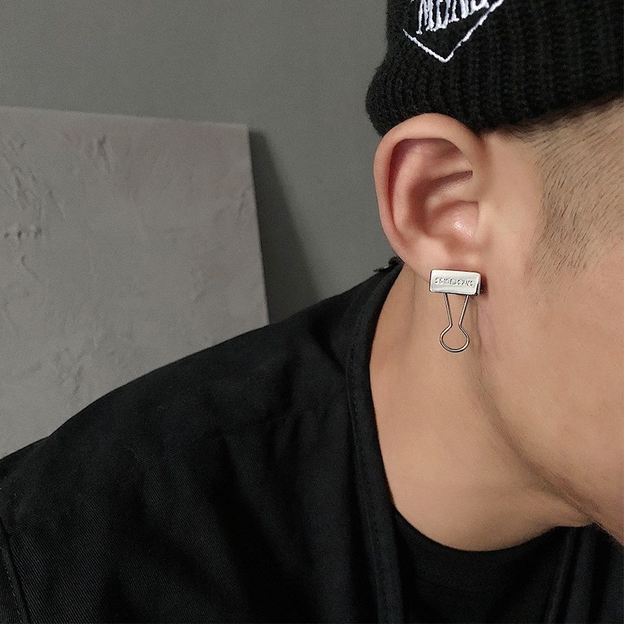 Jewelry × Vintage Fashion Letter Print Silver Dovetail Clip Stud Earrings Size ONE SIZE - 1 Thumbnail