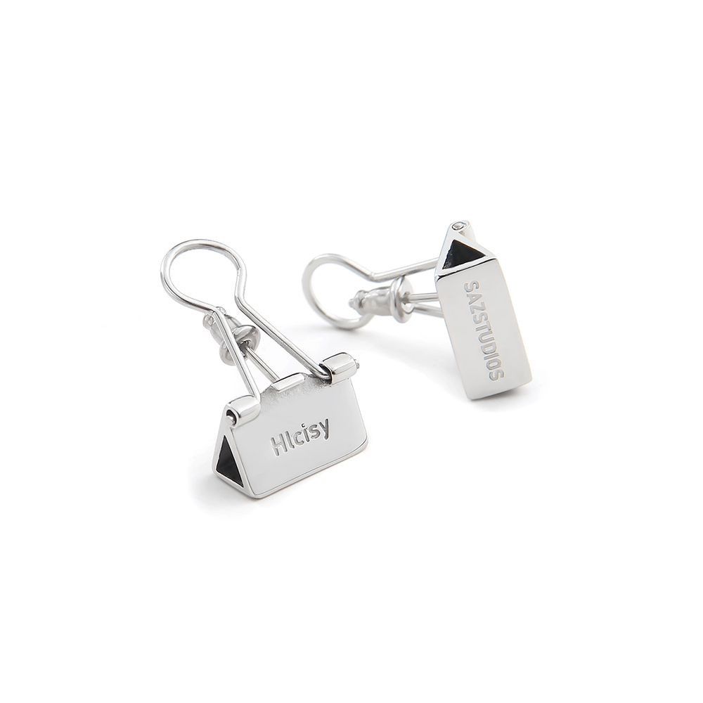Jewelry × Vintage Fashion Letter Print Silver Dovetail Clip Stud Earrings Size ONE SIZE - 2 Thumbnail