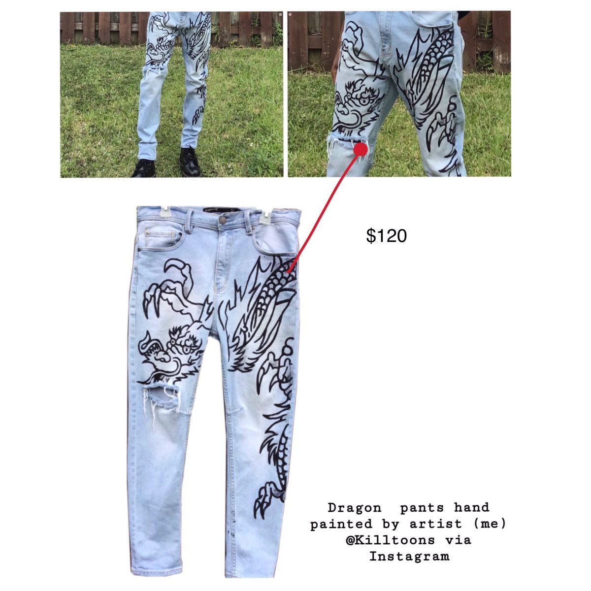 Custom Painted dragon jeans Grailed