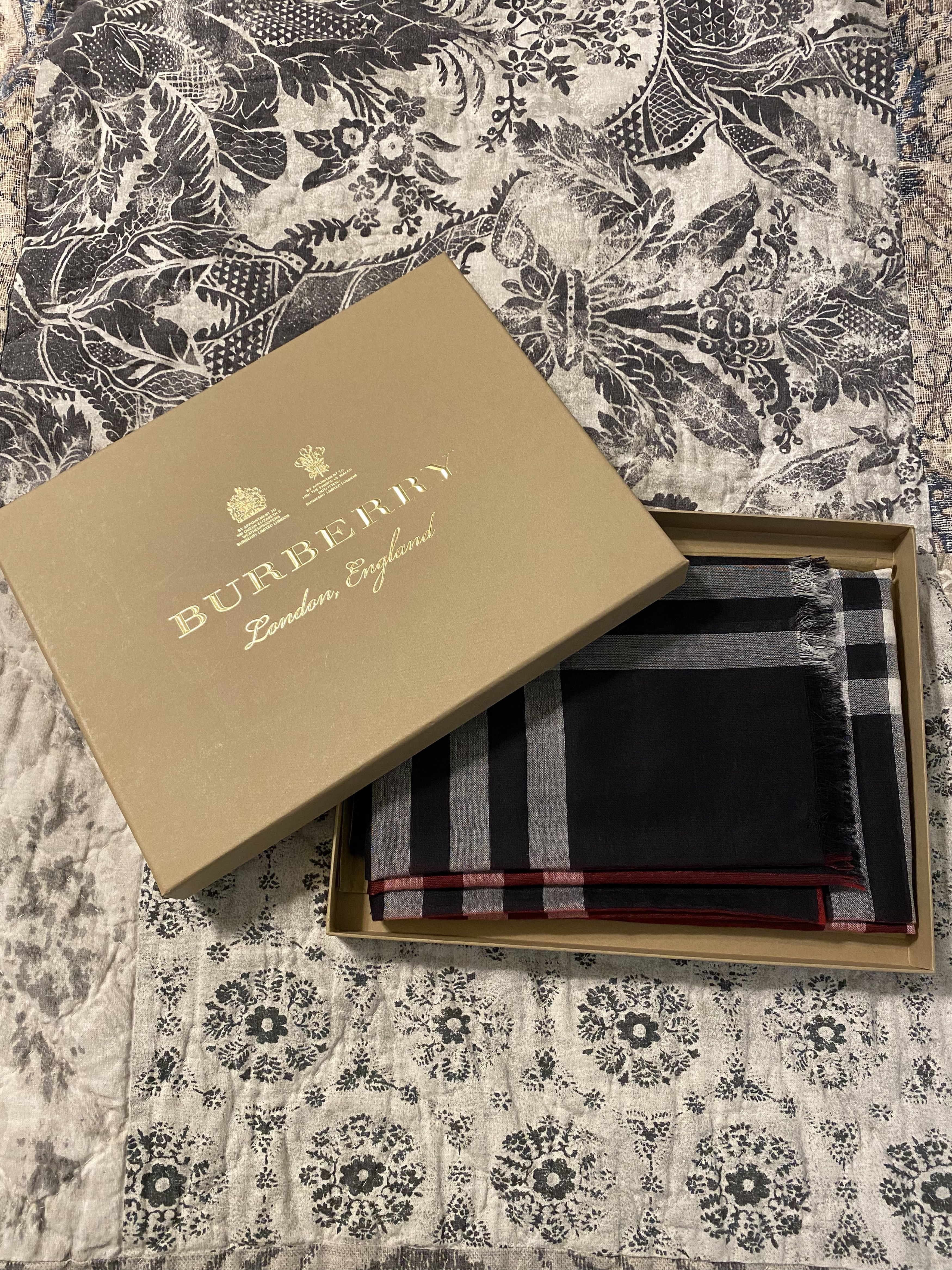 image of Burberry Silk Scarf in Navy, Men's