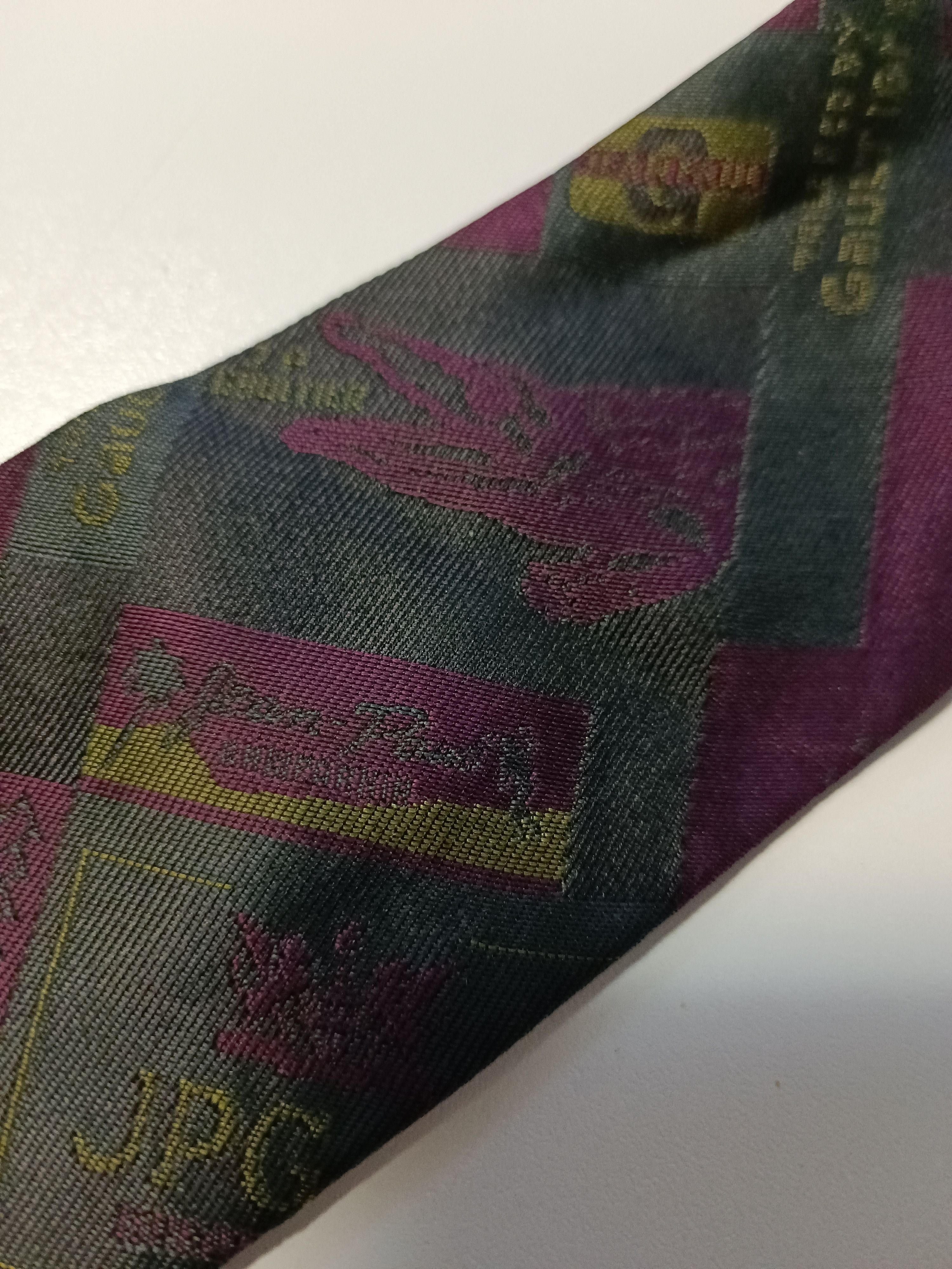 Jean Paul Gaultier Multilogo silk tie in purple, olive and dark grey. Size ONE SIZE - 9 Thumbnail