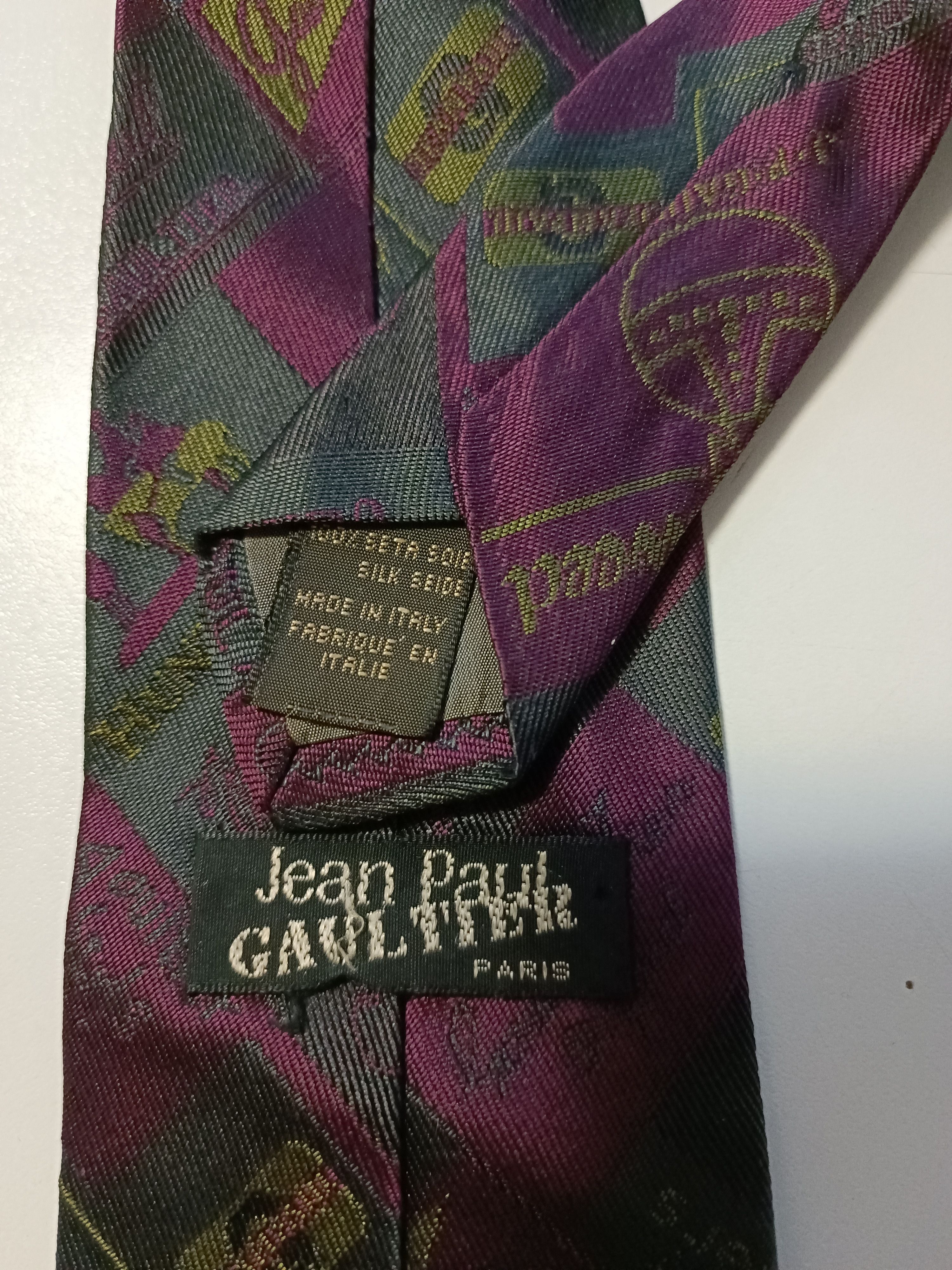 Jean Paul Gaultier Multilogo silk tie in purple, olive and dark grey. Size ONE SIZE - 2 Thumbnail