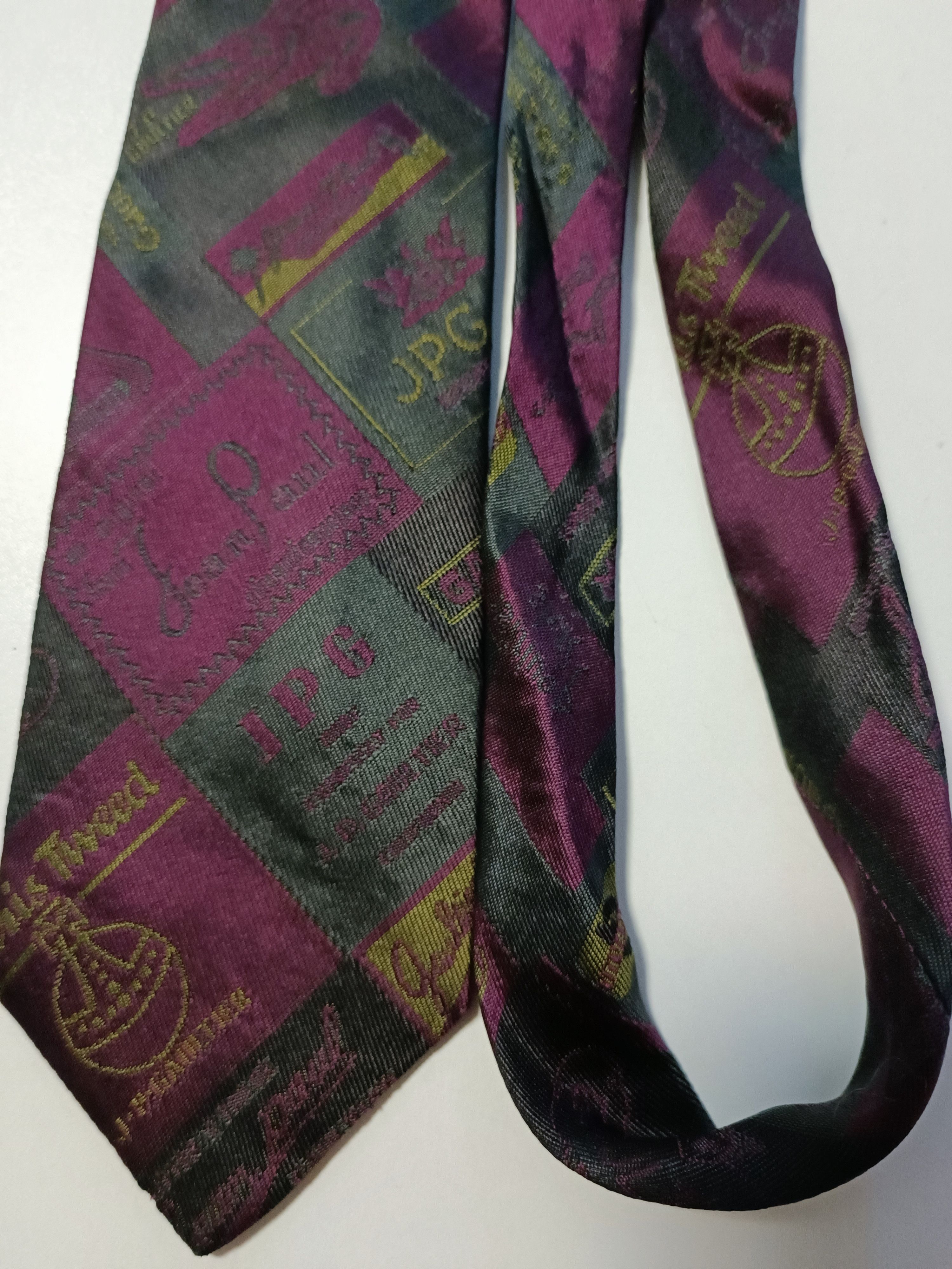 Jean Paul Gaultier Multilogo silk tie in purple, olive and dark grey. Size ONE SIZE - 4 Thumbnail
