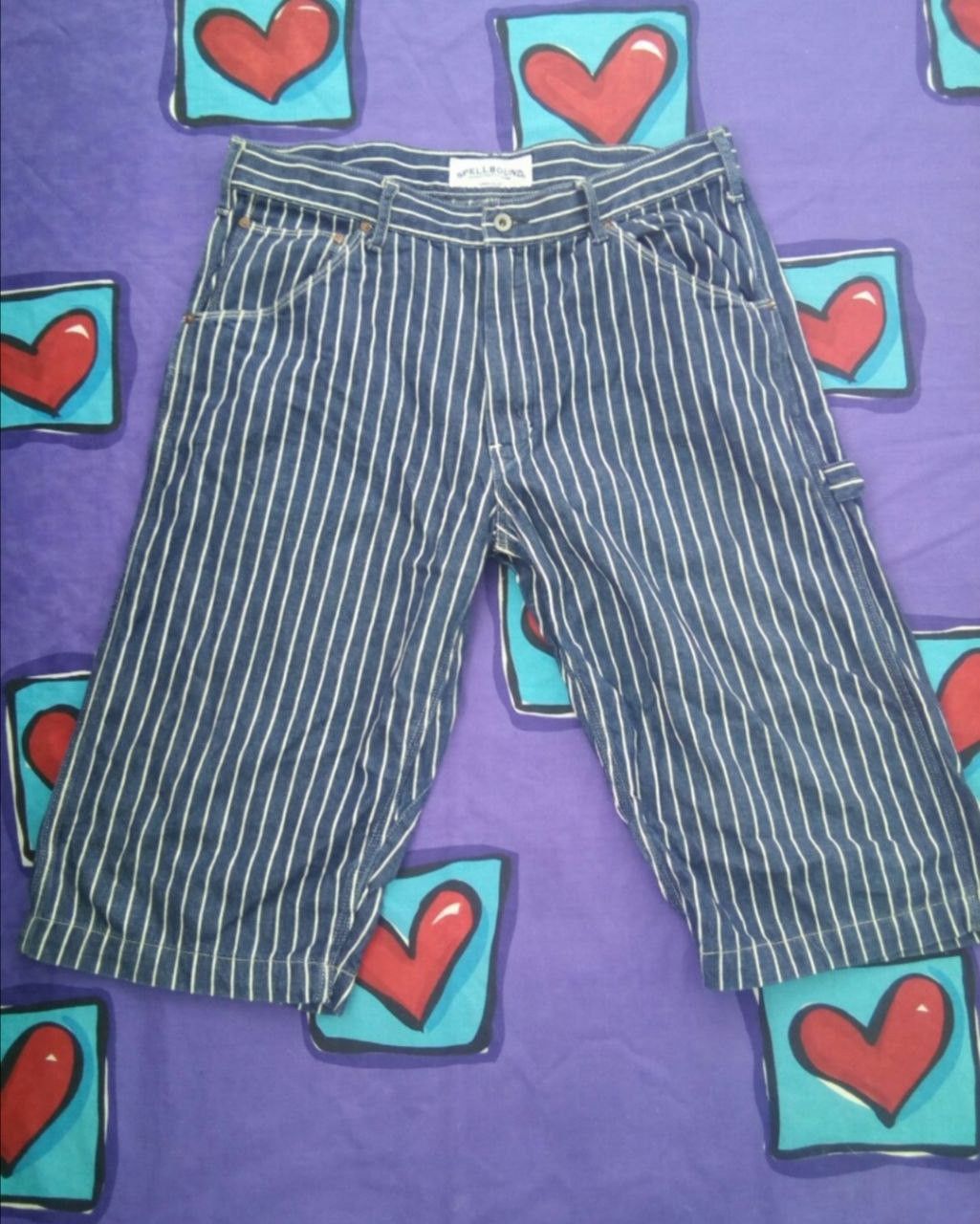 Vintage Spellbound Striped Short Japanese Brand Jeans