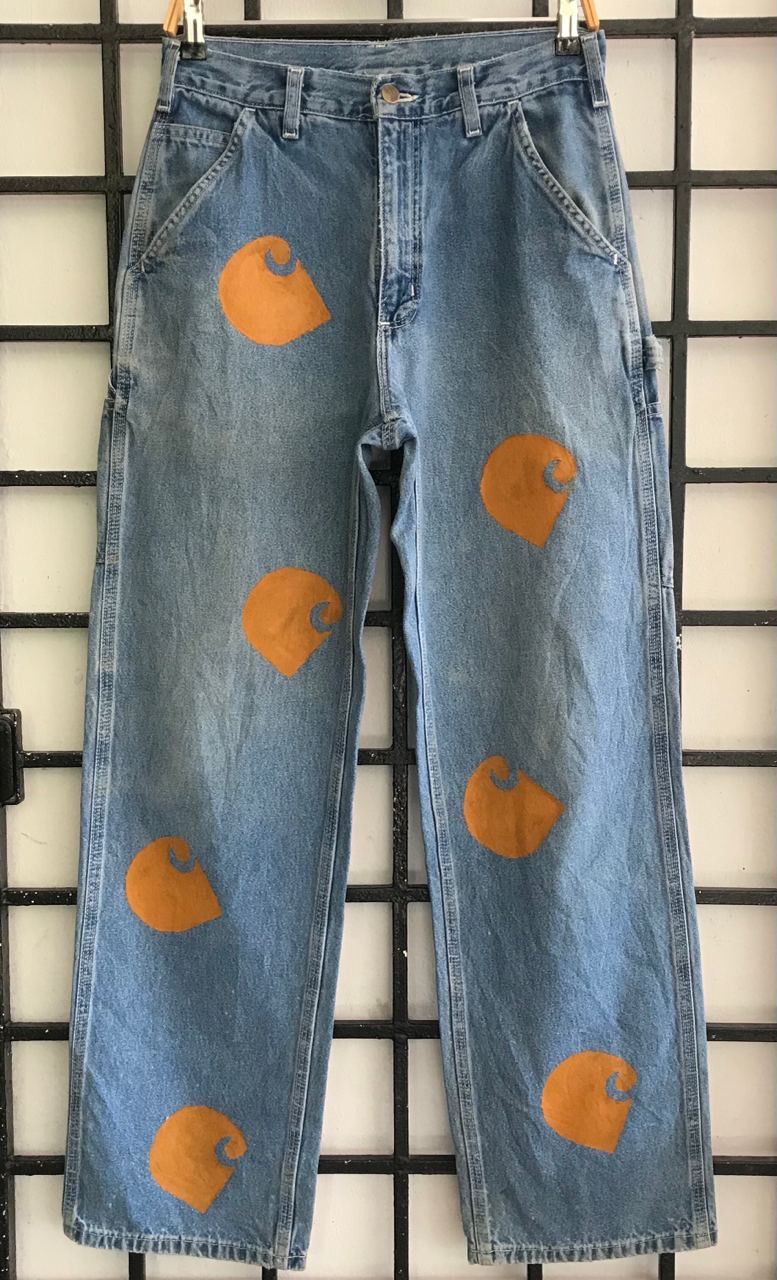 Carhartt × Vintage 💣CARHATT CARPENTER Workwear Custom Multi Logo Denim Jeans Size US 31 - 2 Thumbnail