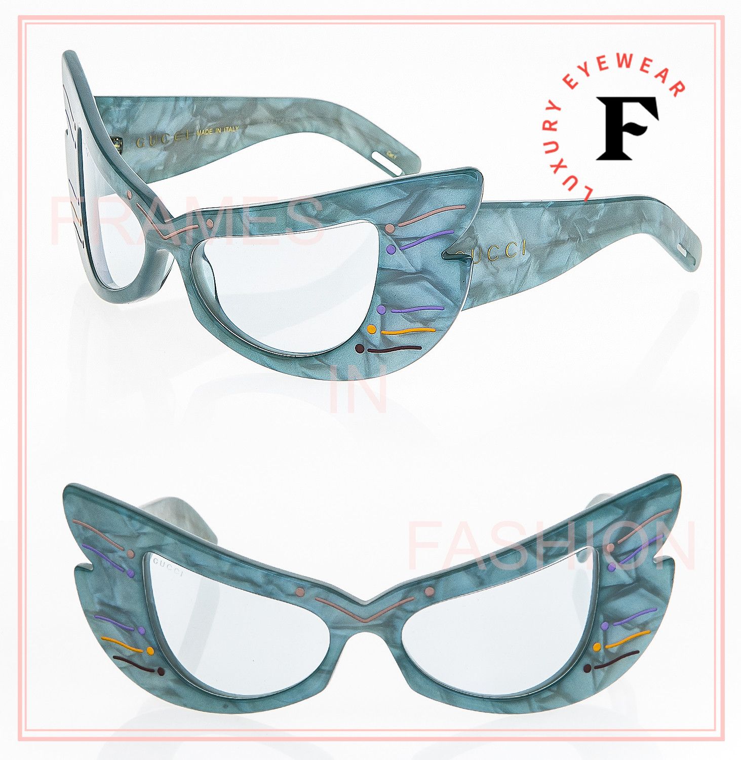 New Gucci Hollywood Forever 0710 Butterfly Wing Mask  Sunglasses/ box GUCCI Hollywood Forever 0710 Blue Pearl Green Wing Mask  main image 4