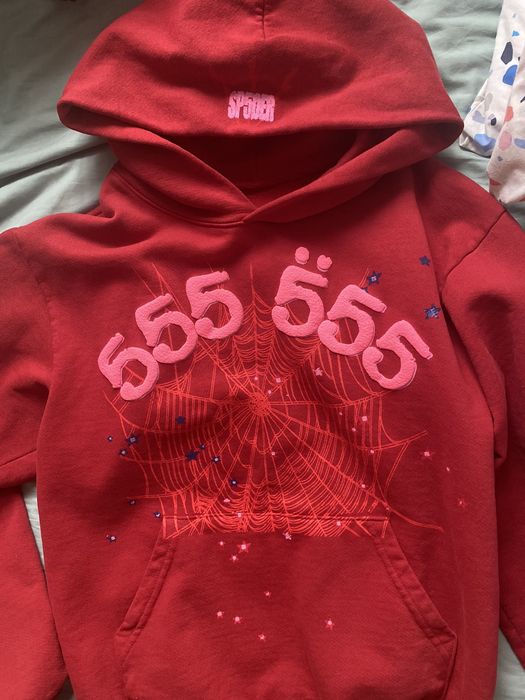 Spider Worldwide Sp5der Worldwide Red Angel Number 555 Hoodie S Grailed