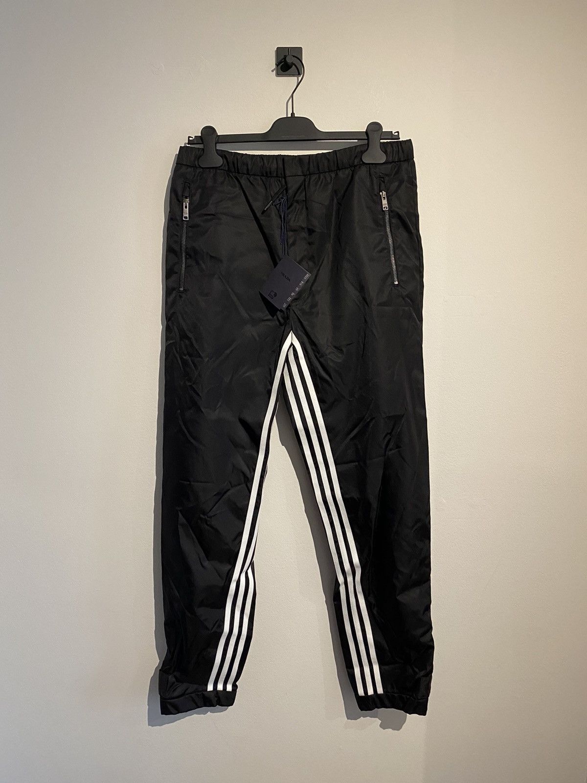 Adidas Prada Adidas Re Nylon Black 3 Stripe Track Pants | Grailed