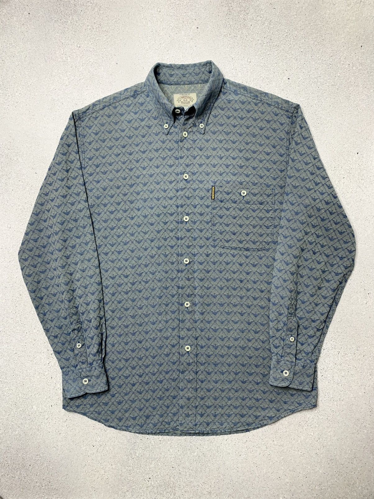 Armani × Vintage Vintage 1990s Armani Monogram Textured Weave Navy Shirt Size US L / EU 52-54 / 3 - 1 Thumbnail