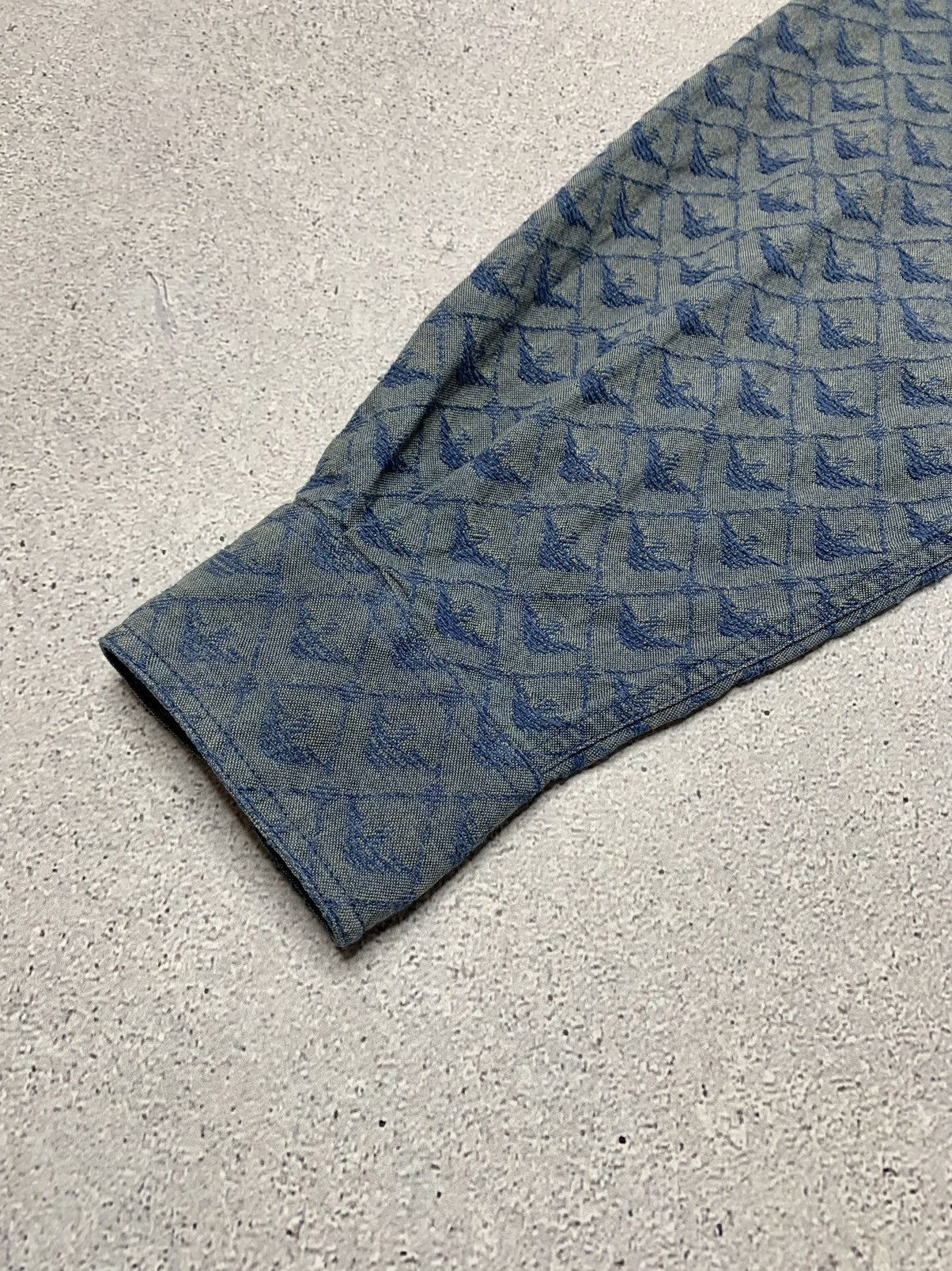 Armani × Vintage Vintage 1990s Armani Monogram Textured Weave Navy Shirt Size US L / EU 52-54 / 3 - 14 Thumbnail