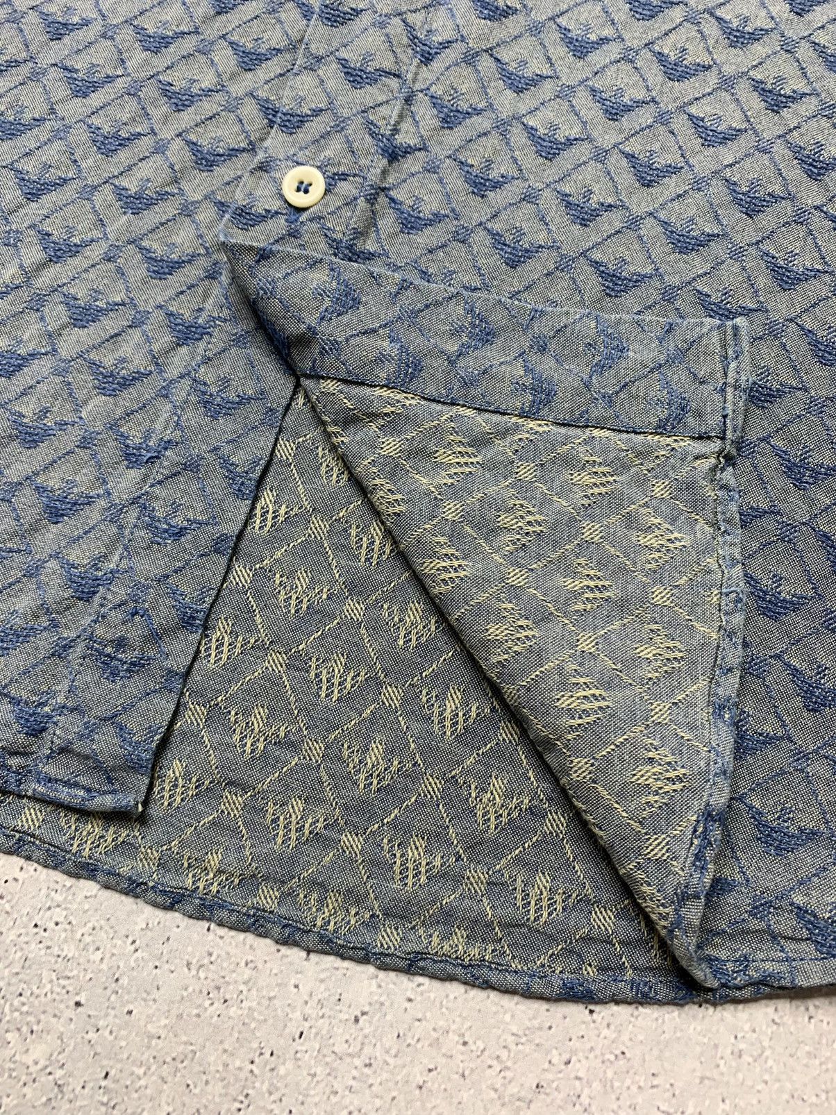 Armani × Vintage Vintage 1990s Armani Monogram Textured Weave Navy Shirt Size US L / EU 52-54 / 3 - 16 Thumbnail