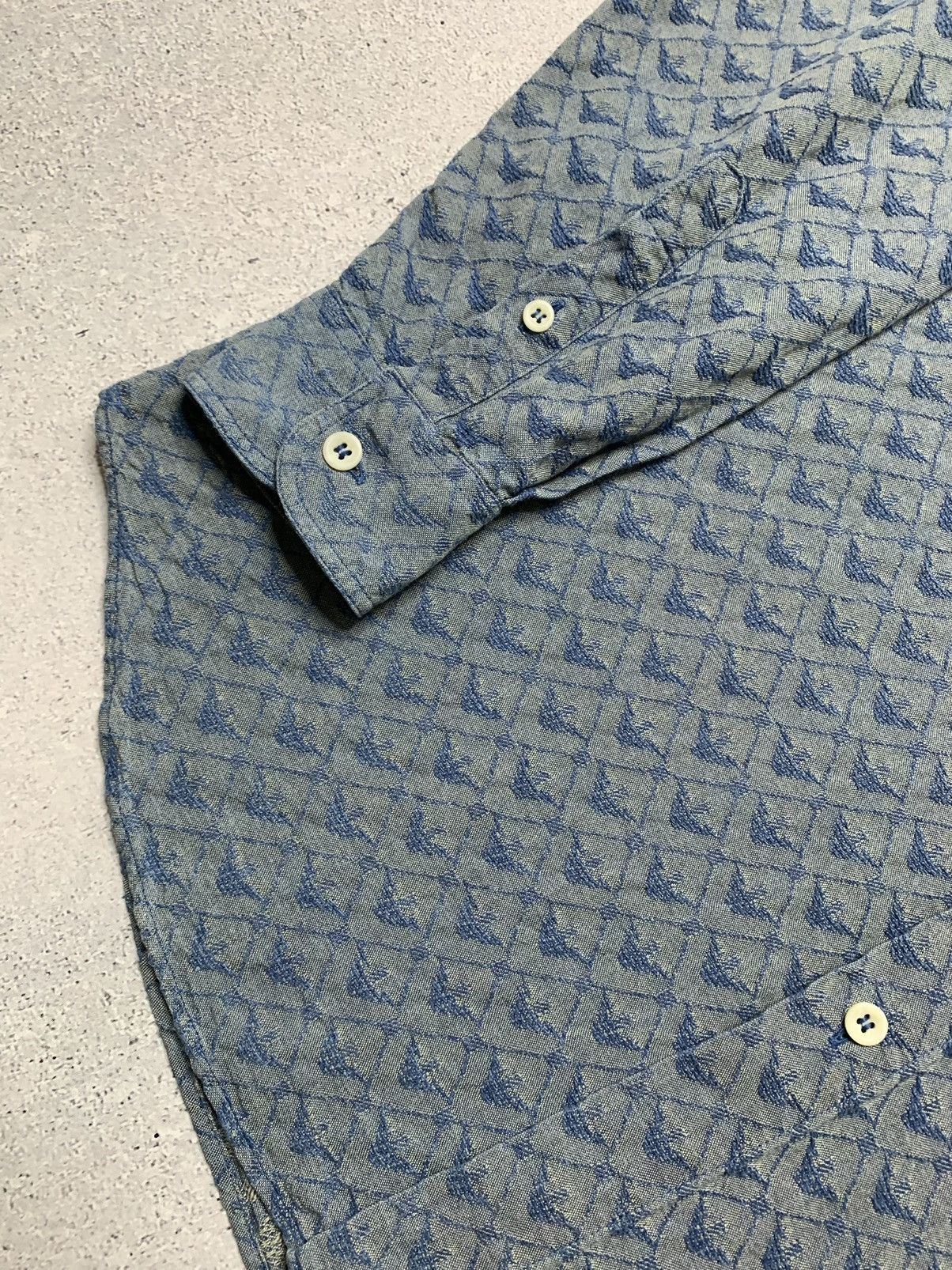 Armani × Vintage Vintage 1990s Armani Monogram Textured Weave Navy Shirt Size US L / EU 52-54 / 3 - 15 Thumbnail