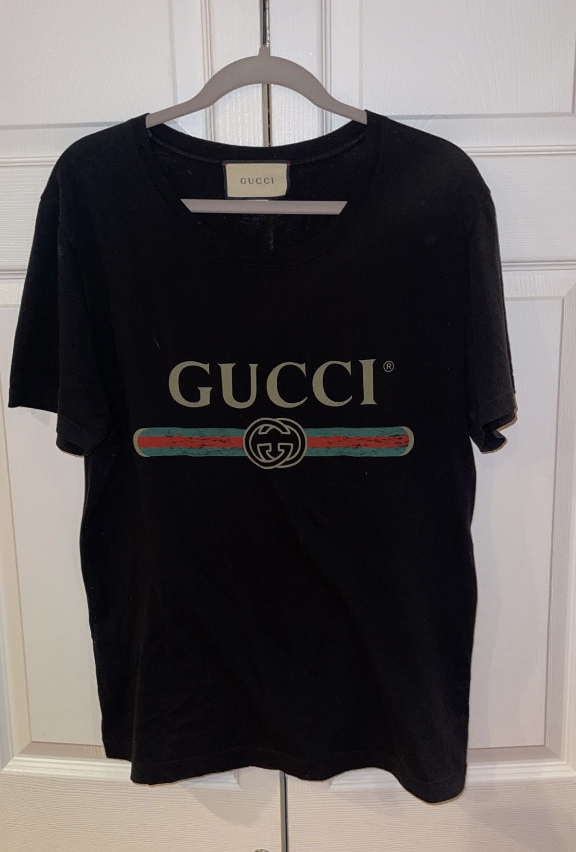 image of Oversize Washed T-Shirt With Gucci Logo in Black, Men's (Size Small)