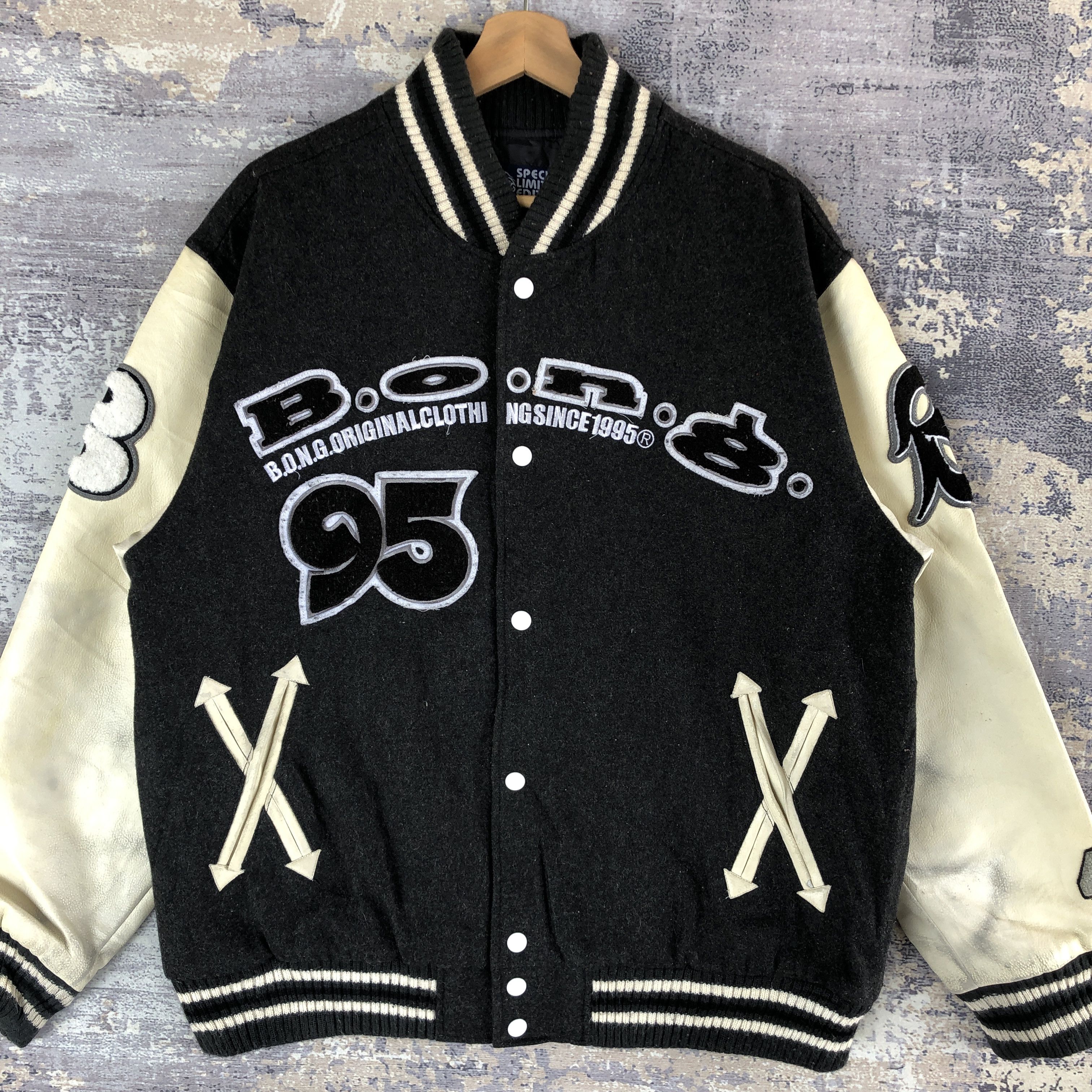 Japanese Brand × Vintage BONG Varsity Jacket Letterman Leather Wool Jacket Size US L / EU 52-54 / 3 - 4 Thumbnail