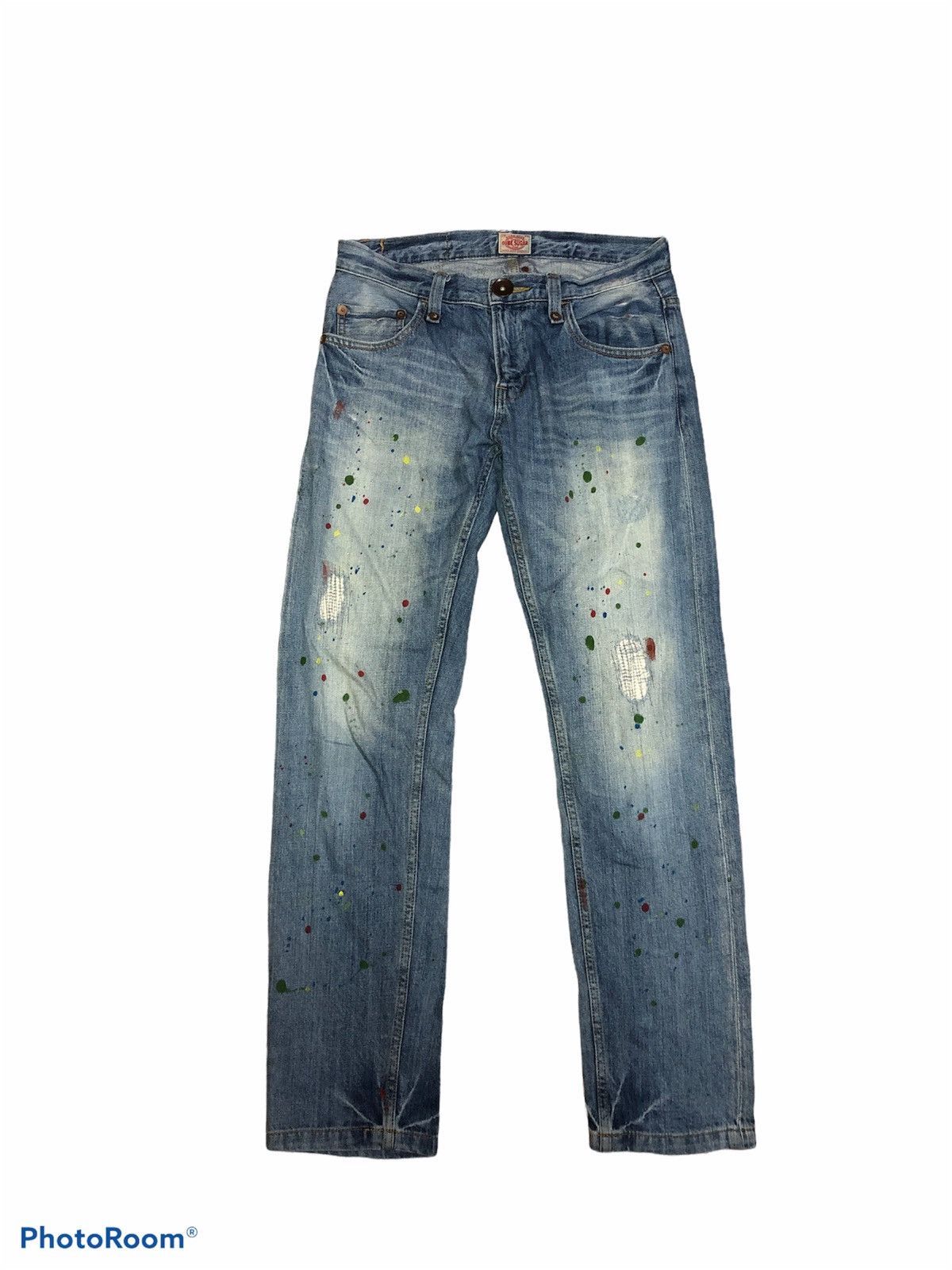 Japanese Brand CUBE SUGAR PAINT SPLATTER BUCKLE BACK DENIM Size US 31 - 1 Thumbnail