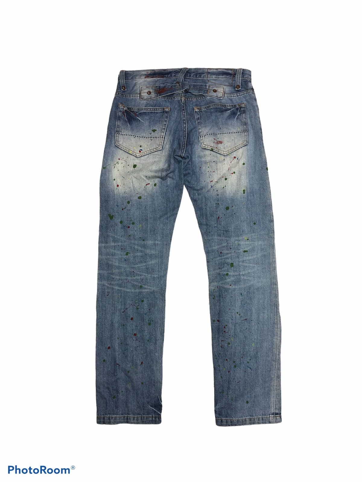 Japanese Brand CUBE SUGAR PAINT SPLATTER BUCKLE BACK DENIM Size US 31 - 2 Thumbnail