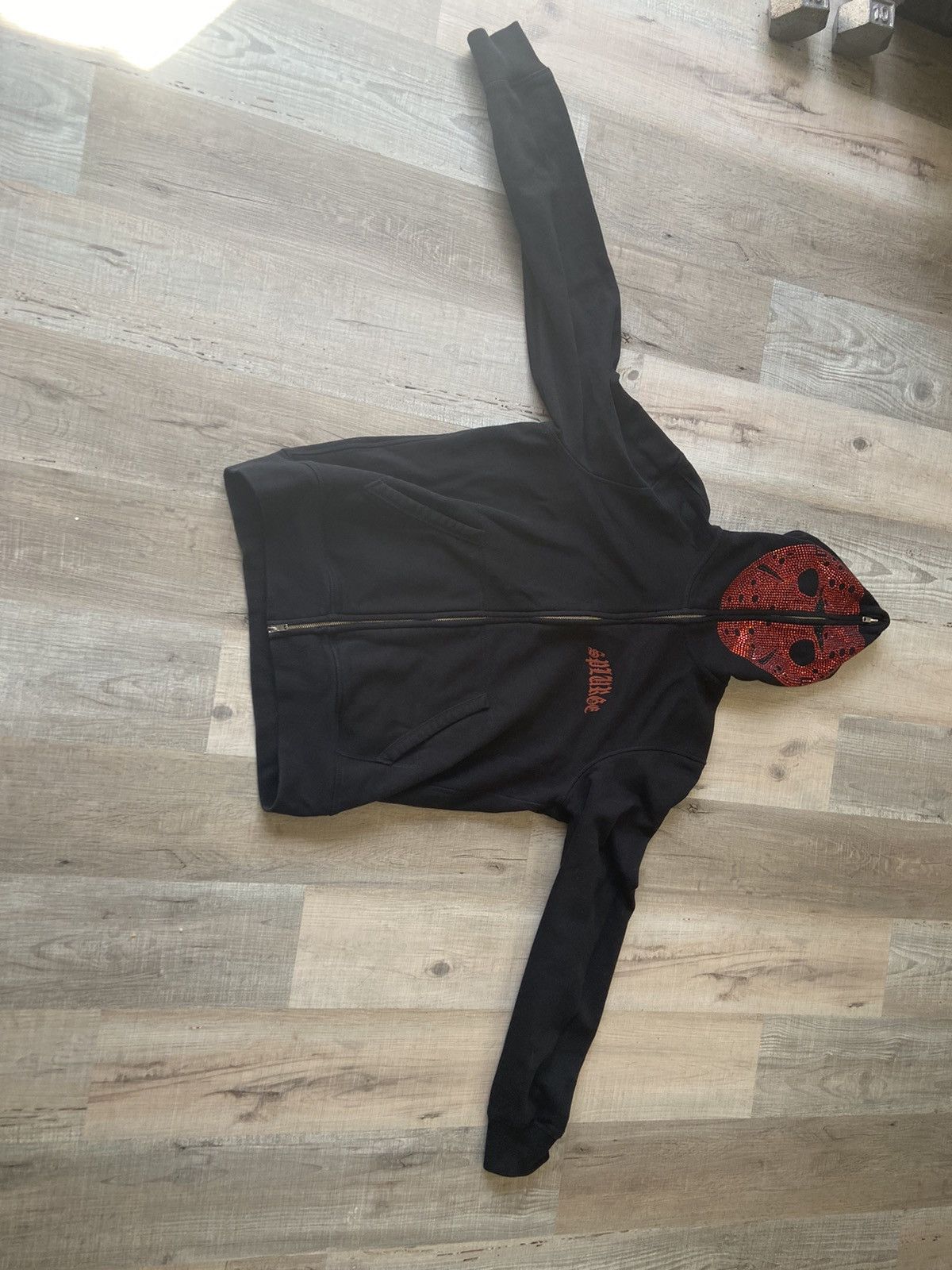 Red Rhinestone Zip Hoodie | Grailed