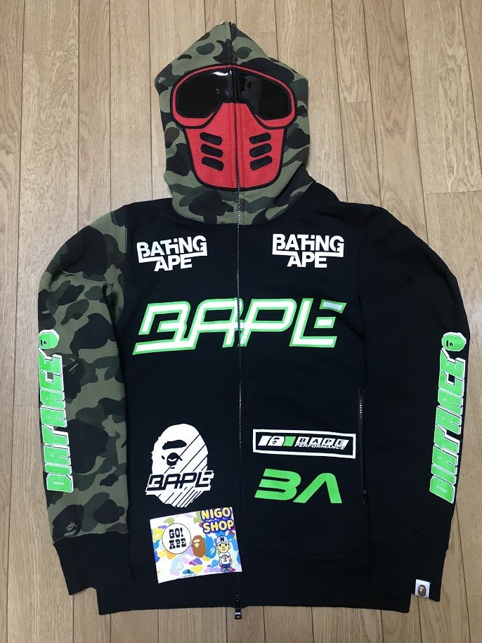 Bape BAPE BMX MASK 1st green camo black FULL ZIP HOODIE