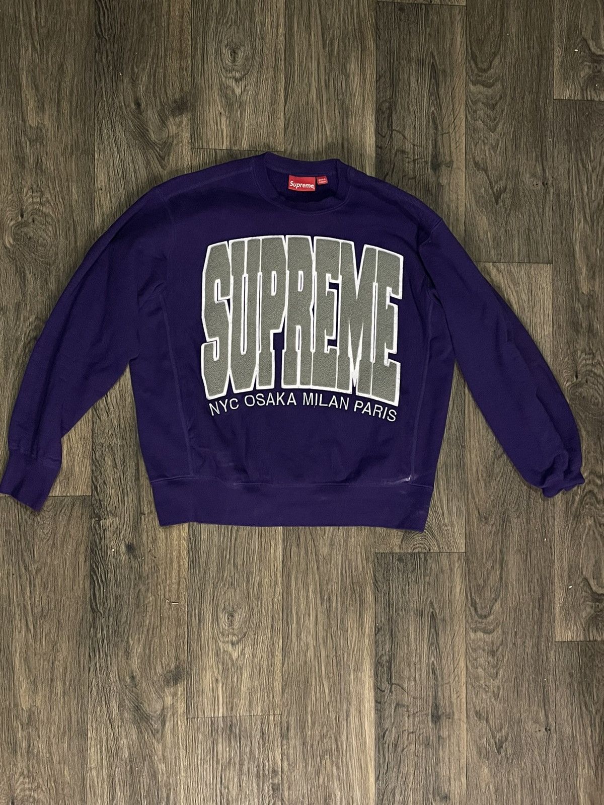 Supreme Supreme cities arc crewneck purple | Grailed