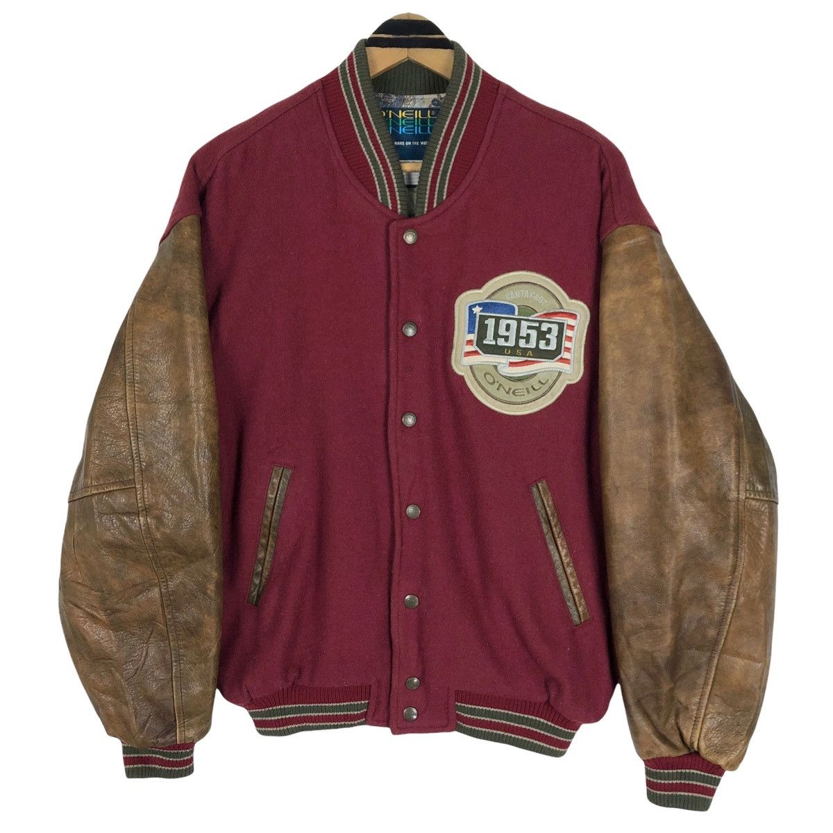 O'Neill × Vintage Vintage 90s O’neill Wool Leather Varsity Jacket Big Logo Size US XL / EU 56 / 4 - 5 Thumbnail