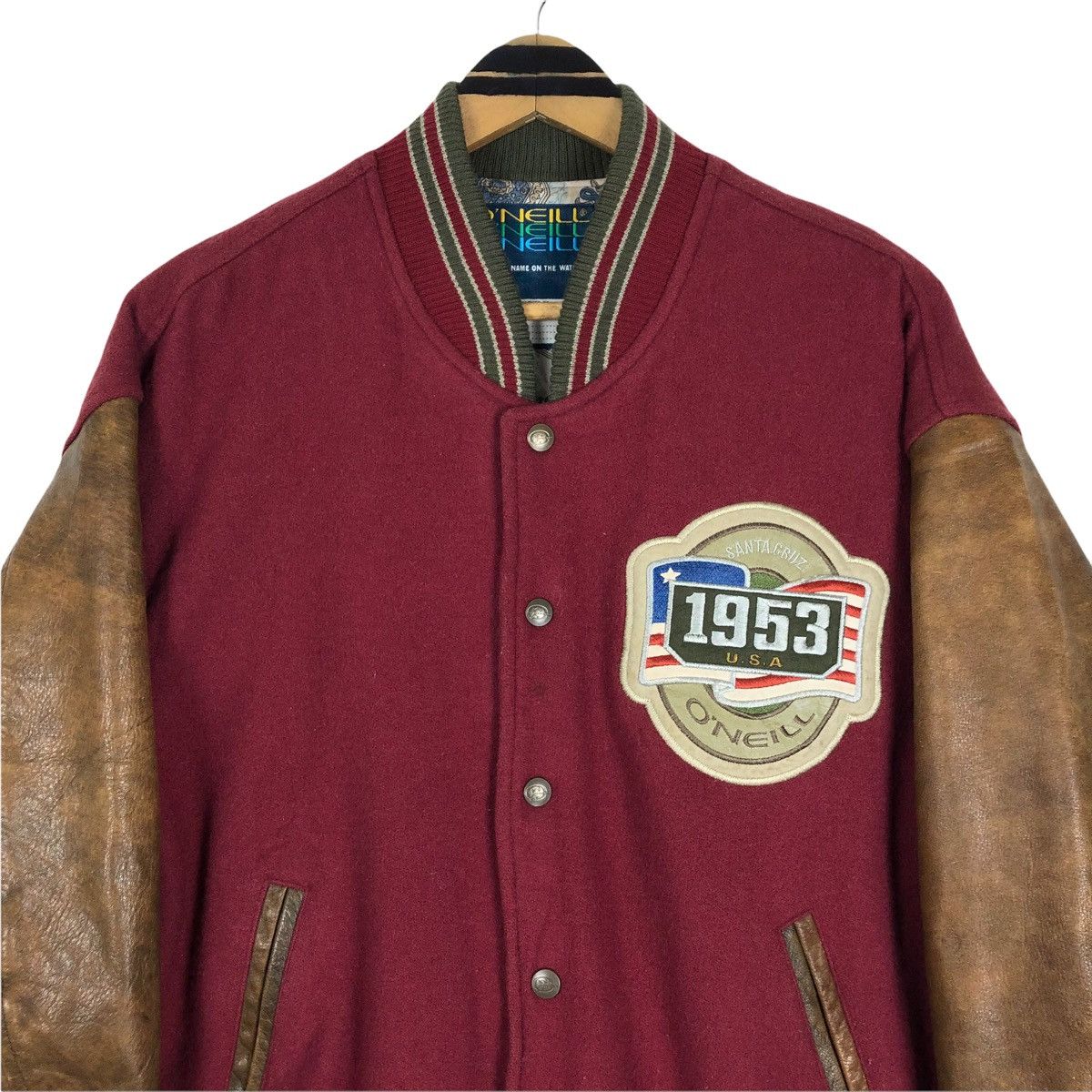 O'Neill × Vintage Vintage 90s O’neill Wool Leather Varsity Jacket Big Logo Size US XL / EU 56 / 4 - 9 Thumbnail