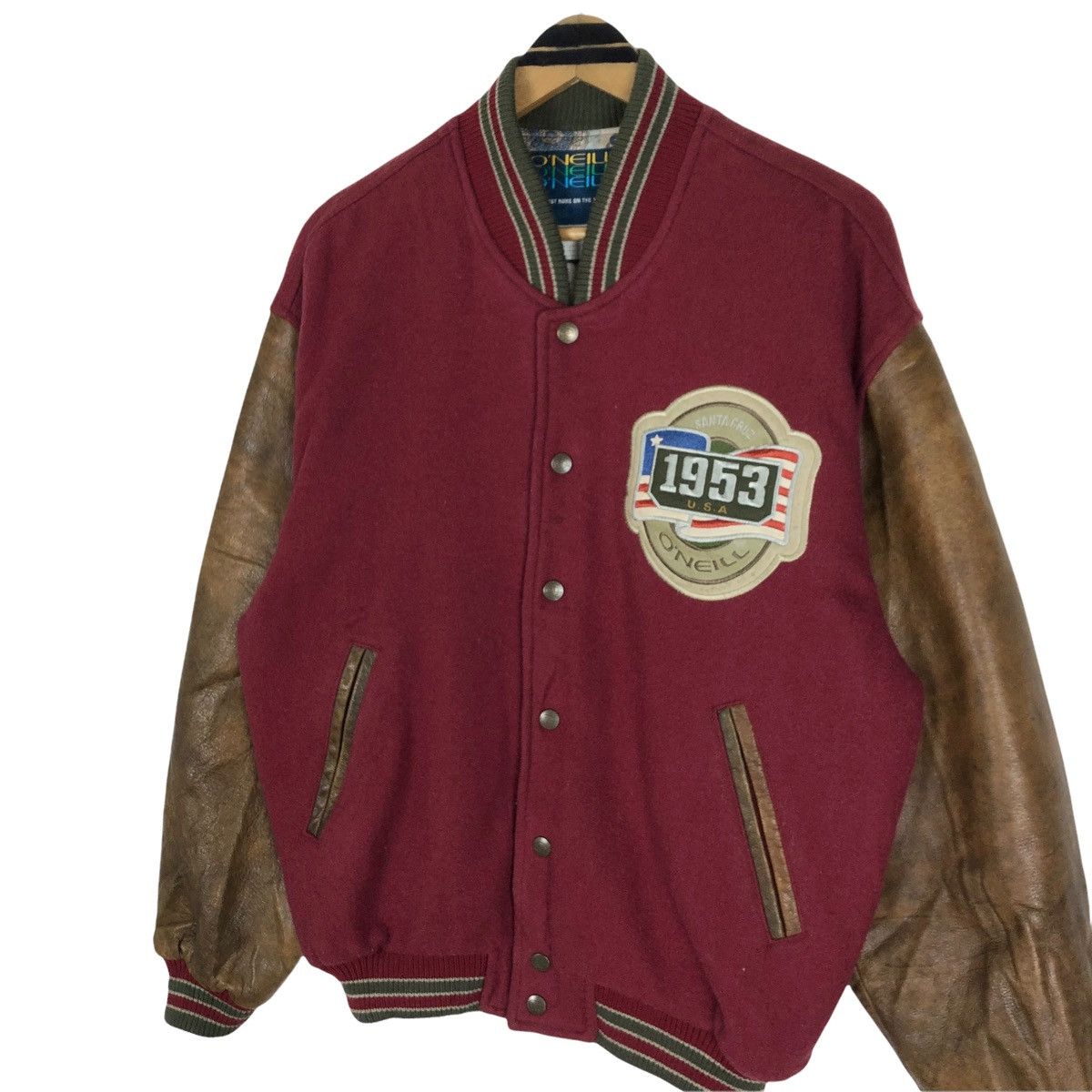 O'Neill × Vintage Vintage 90s O’neill Wool Leather Varsity Jacket Big Logo Size US XL / EU 56 / 4 - 14 Thumbnail
