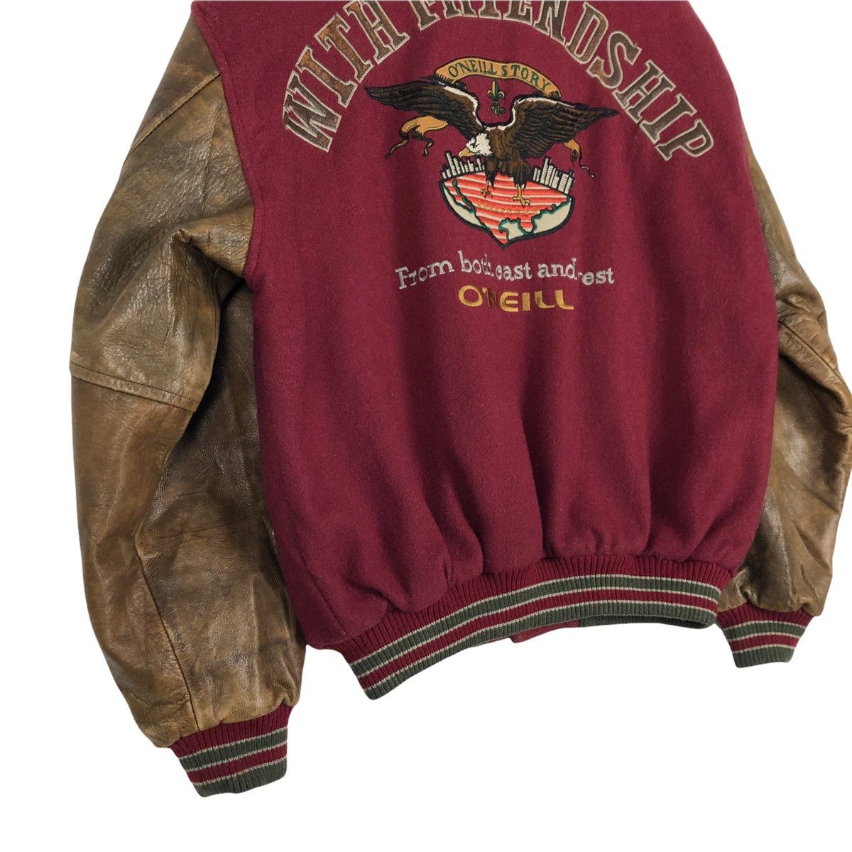 O'Neill × Vintage Vintage 90s O’neill Wool Leather Varsity Jacket Big Logo Size US XL / EU 56 / 4 - 19 Thumbnail
