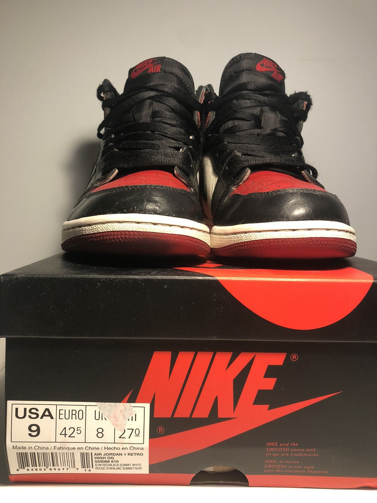 Jordan Brand Air Jordan 1 Retro High OG Bred Toe 2018 Size US 9 / EU 42 - 3 Thumbnail