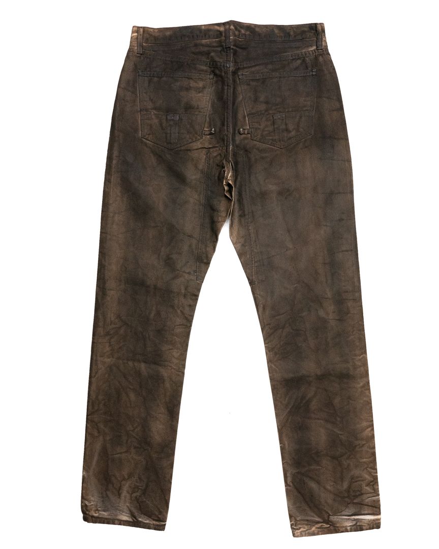 Pre-owned Rick Owens Slab Aw04 Waxed Burnout Oiled Reinforced Denim Nwt In Brown