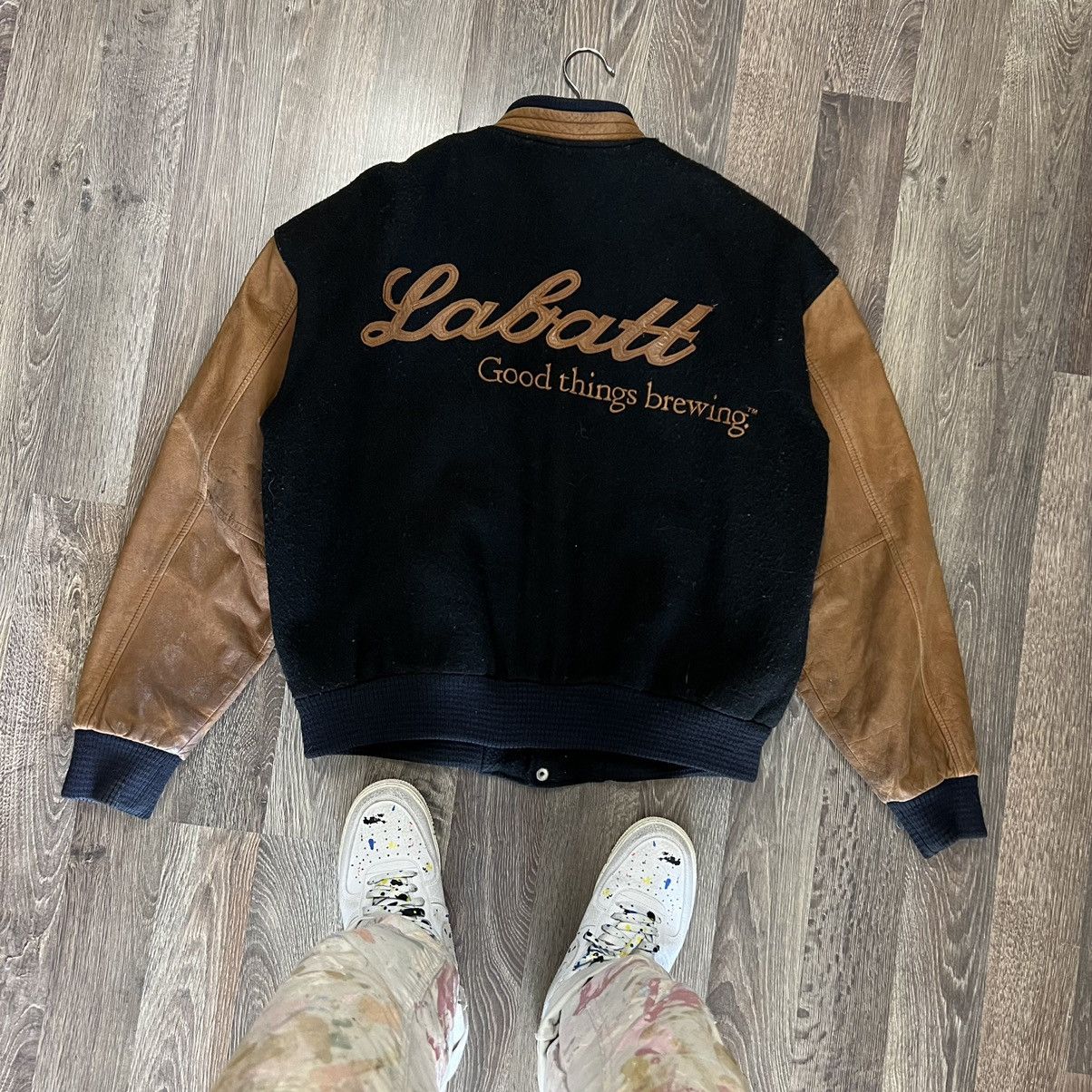 Streetwear × Vintage Vintage Labatt leather varsity jacket | Grailed