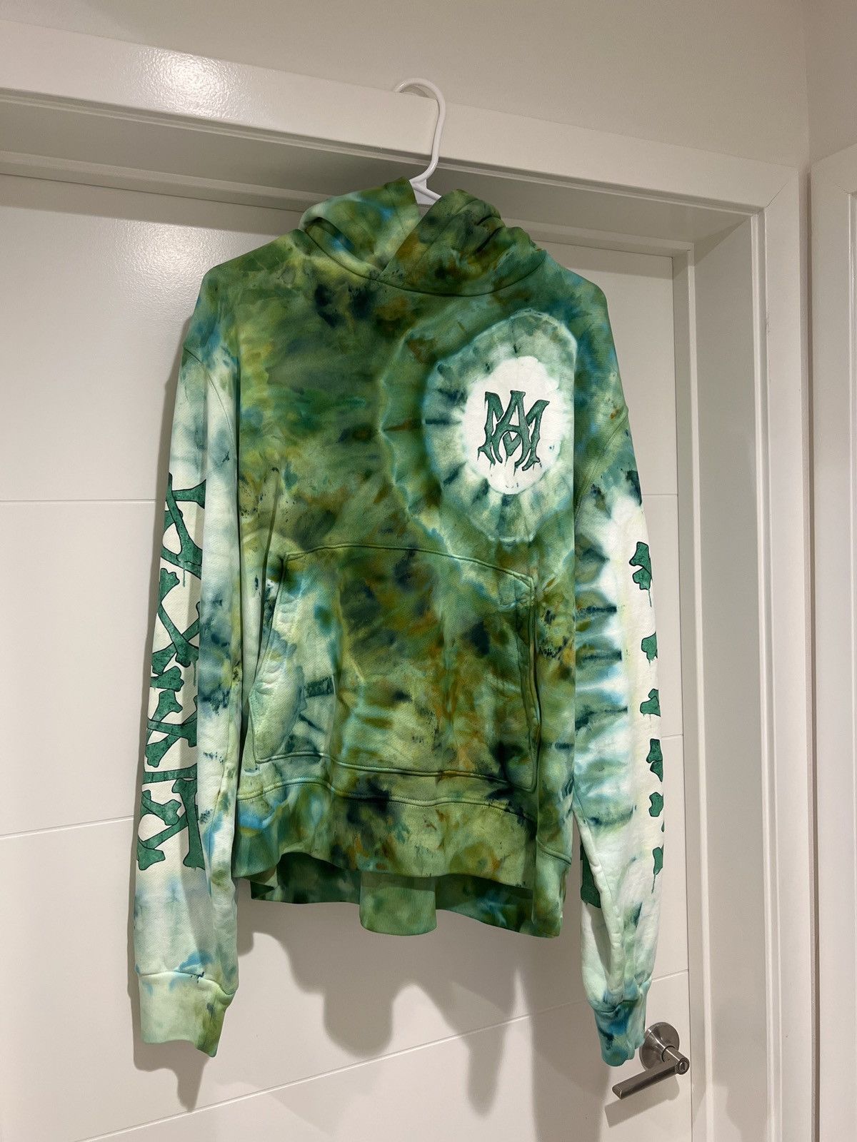 image of Amiri Tye Dye Bones Hoodie Green Xl, Men's