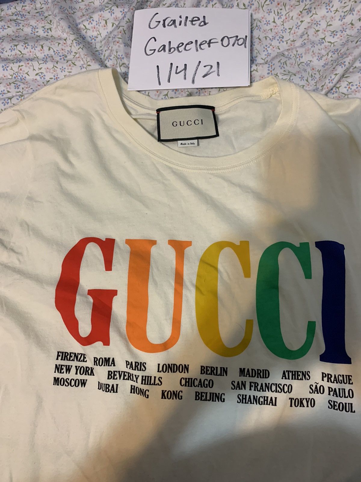 image of Gucci T-Shirt Rainbow Cities White in Offwhite, Men's (Size XS)